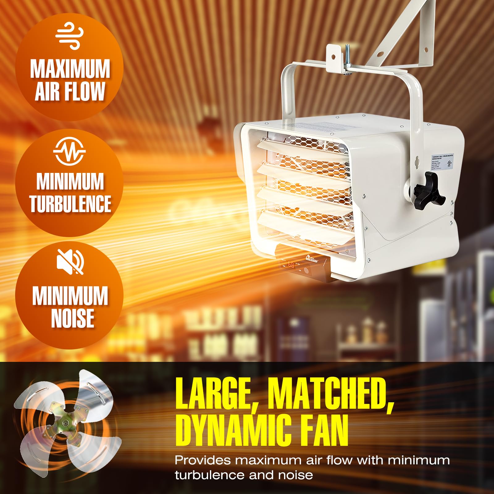 DR. INFRARED HEATER DR-975 7500W 240V Hardwired Shop Garage Heater - Wall/Ceiling Mount Electric Heater with Remote Thermostat, White - Perfect for Warehouses, Workshops & Large Spaces