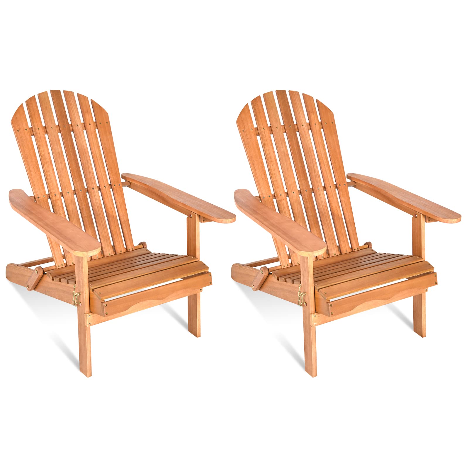 Tangkula Folding Adirondack Chair - Weather-Resistant Eucalyptus Wood Outdoor Lounge Chair for Patio, Porch, Deck, Poolside & Backyard - Perfect for Relaxing, Sunbathing and Outdoor Gatherings (2-Pack)