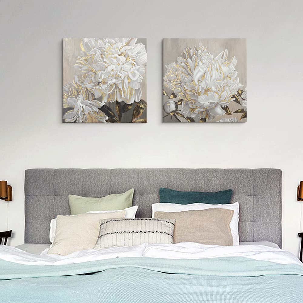 Black and White Flower Canvas Wall Art - Elegant White Blooming Floral Print for Bathroom, Bedroom & Living Room Decor | Perfect for Modern Home, Office & Gift Giving
