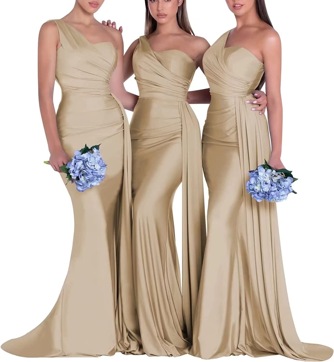 Elegant One Shoulder Mermaid Bridesmaid Dress - Long Bodycon Ruched Formal Prom Gown with Train for Weddings, Parties & Special Occasions
