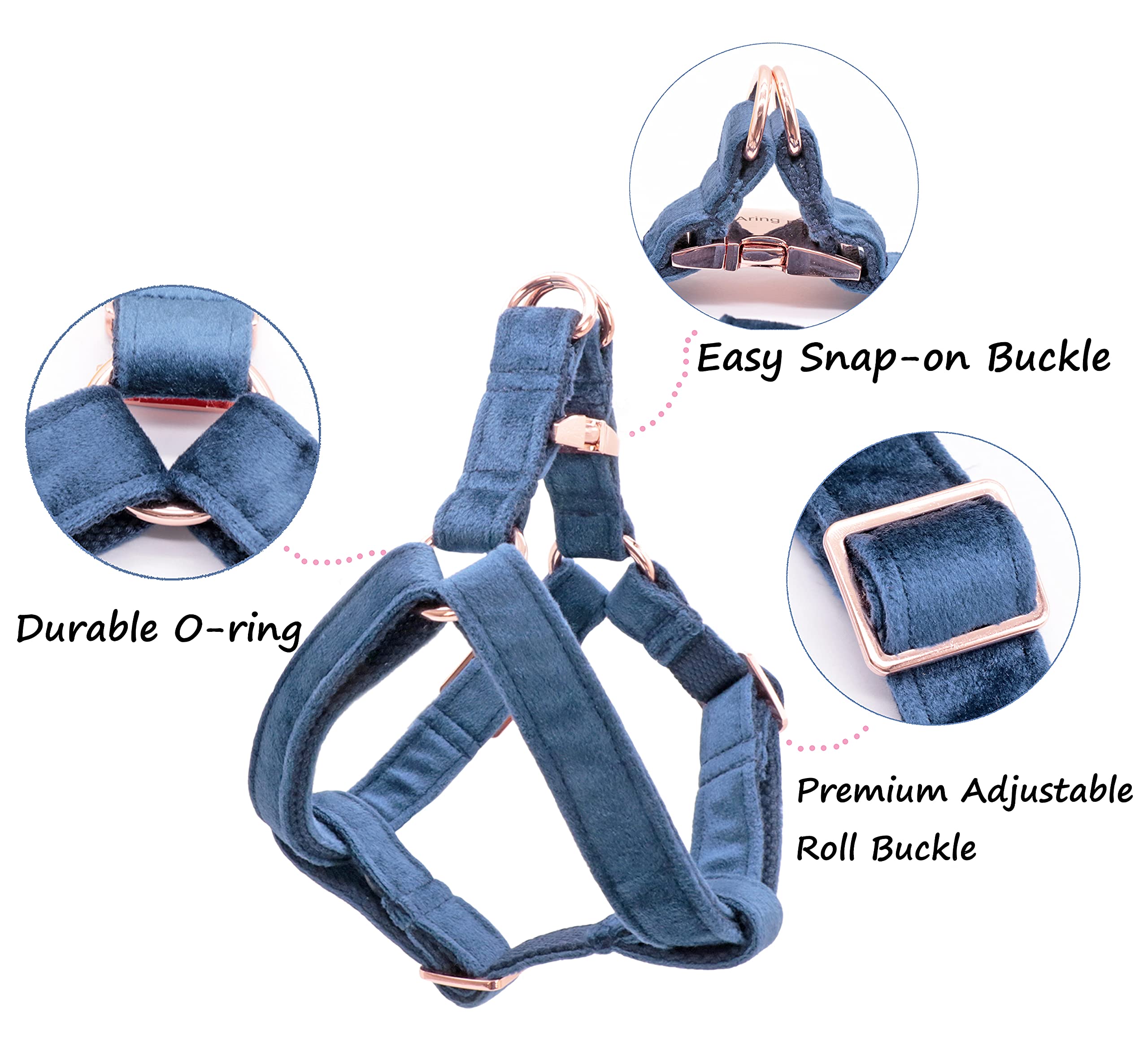 ARING PET Velvet Dog Harness No Pull Adjustable Soft Vest for Small Dogs - Navy Blue - Perfect for Walking, Training & Outdoor Adventures (Pack of 1)
