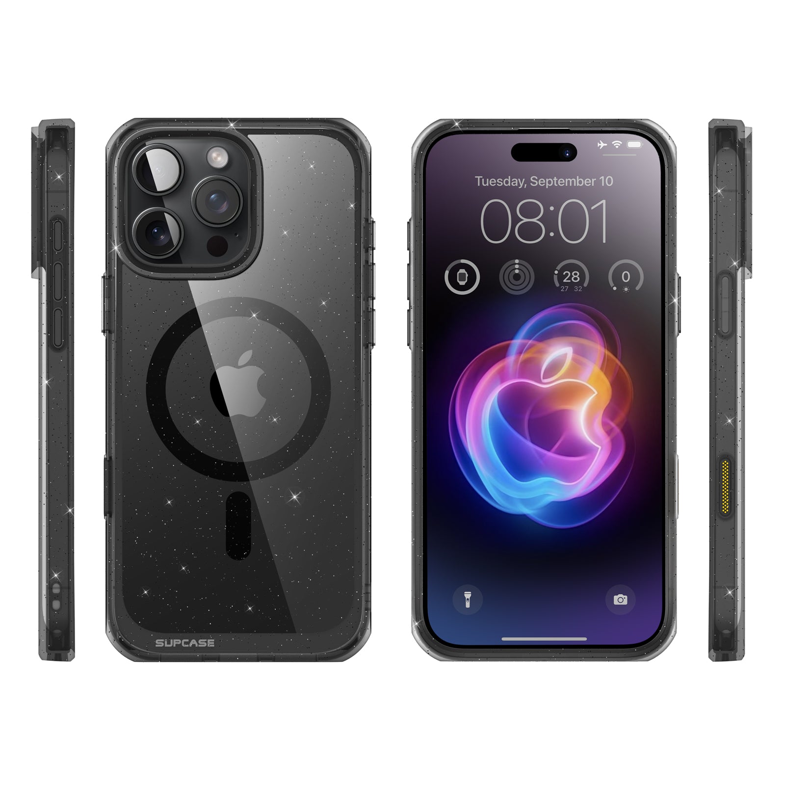 iPhone 16 Pro Max 6.9 Inch Unicorn Beetle MAG Slim Clear Case with MagSafe & Camera Control Button | Glitter Black Design | Perfect for Daily Protection & Wireless Charging