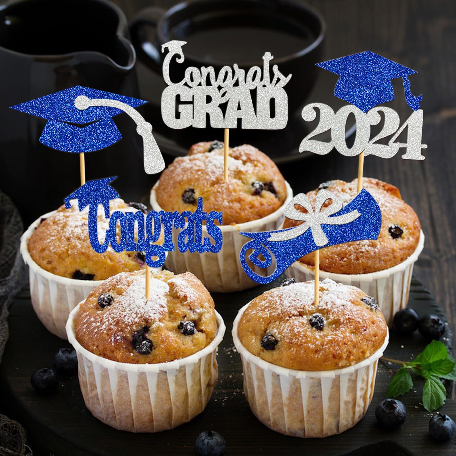 2024 Graduation Cupcake Toppers & Wrappers Set - Class of 2024 Decorations with Picks and Liners (Red) - Perfect for Graduation Parties, School Celebrations and Dessert Table Decor