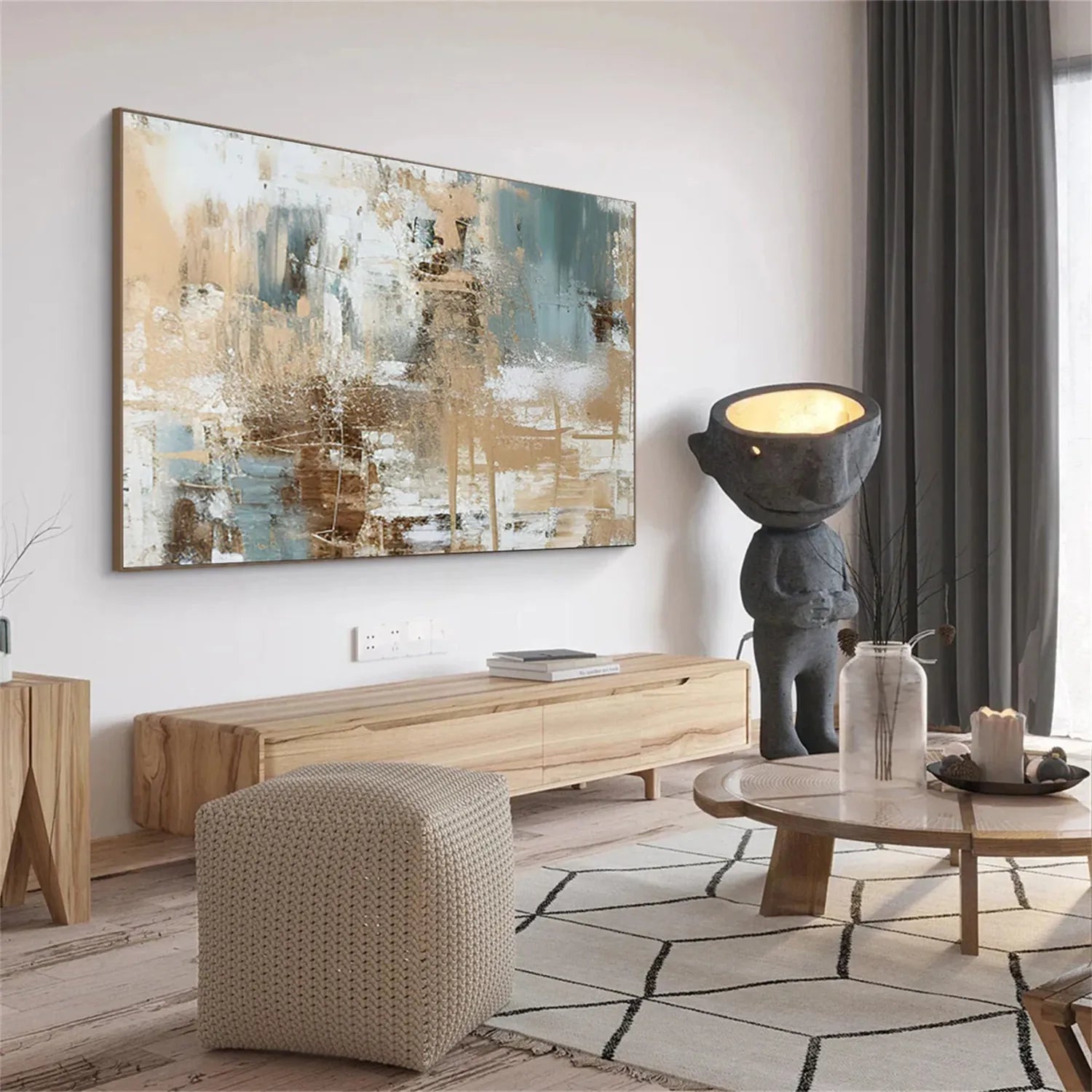 Abstract Painting #AB 176 - Modern Wall Art Decor for Living Room, Bedroom & Office - Unique Handmade Canvas Artwork