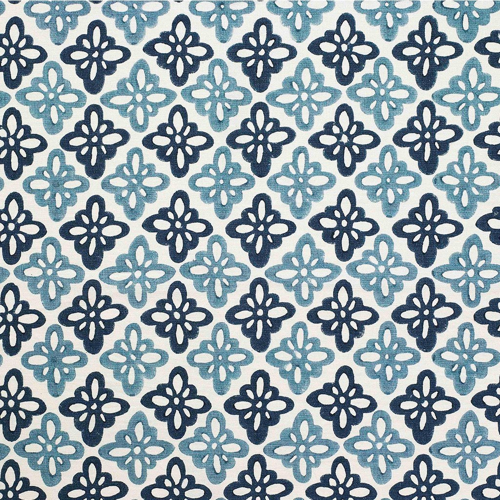 Pattee Block Printed Linen Fabric - Premium Blue Cotton Linen Blend for Home Decor, DIY Crafts & Upholstery Projects