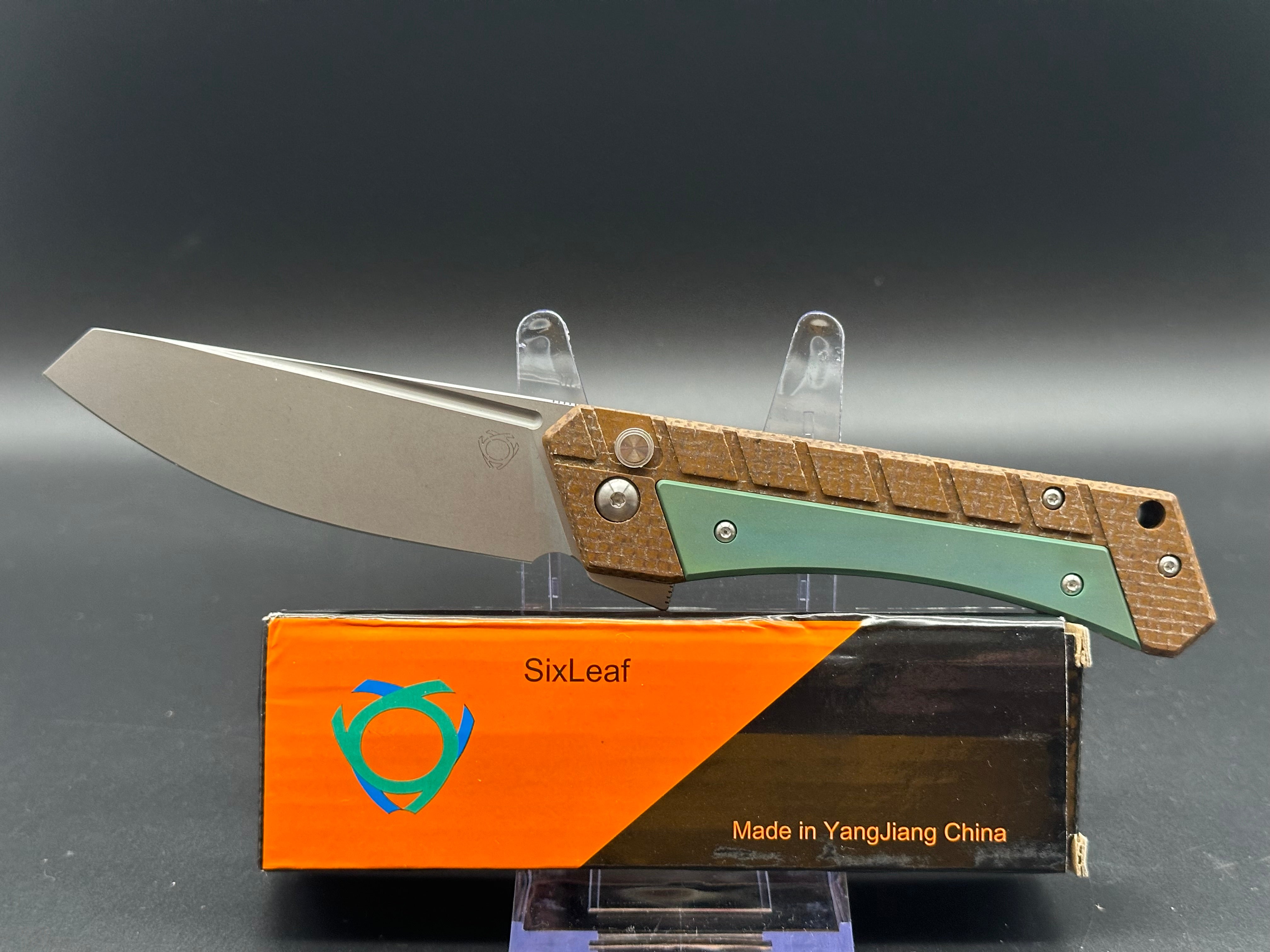 SIXLEAF SL 22 Green Folding Knife - Premium 154CM Plain Edge Blade with Titanium & Green Linen Micarta Handle - Perfect for Camping, Hiking, and Everyday Carry (EDC)