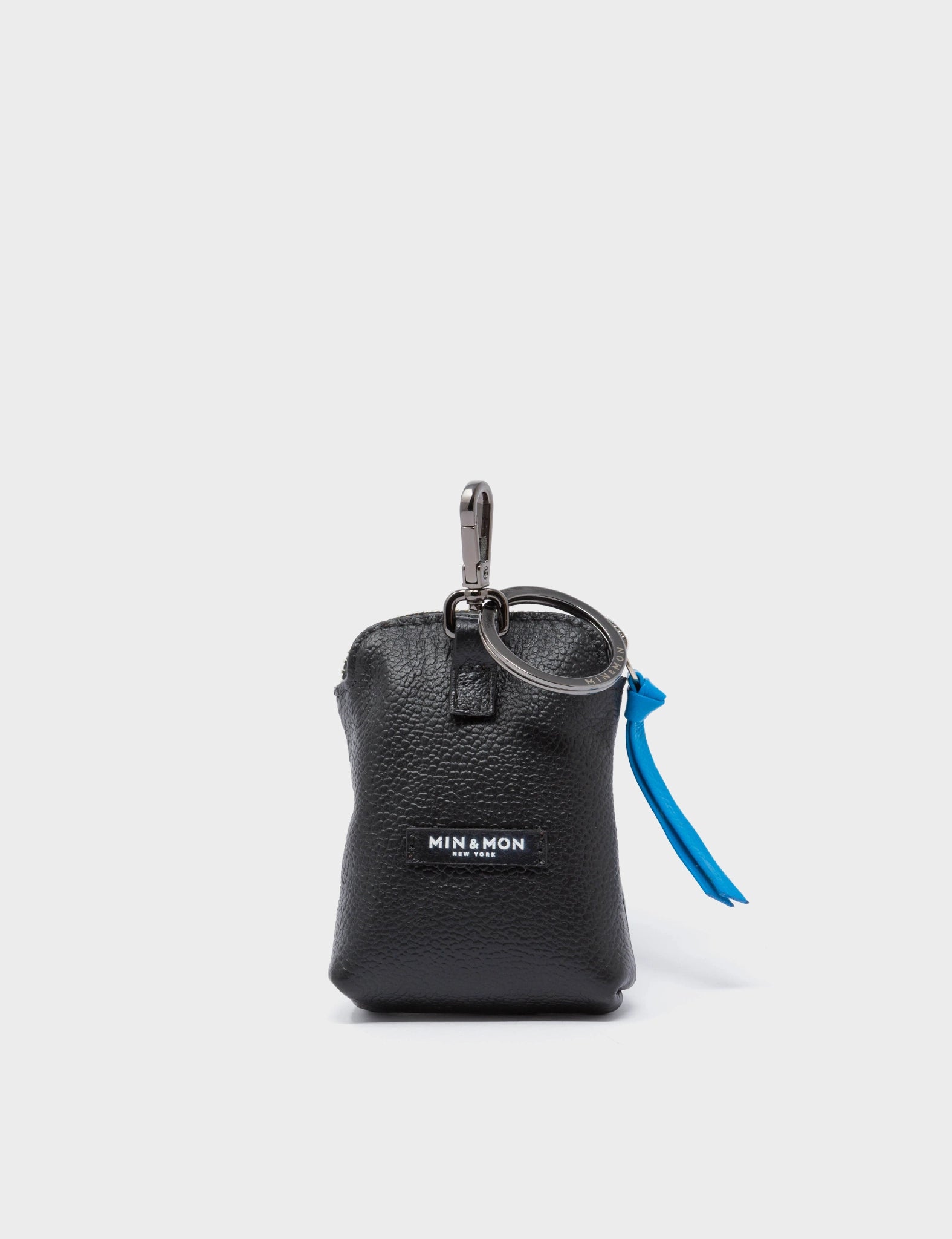 Florence Pouch Charm - Black & Ibiza Blue Leather Keychain with 