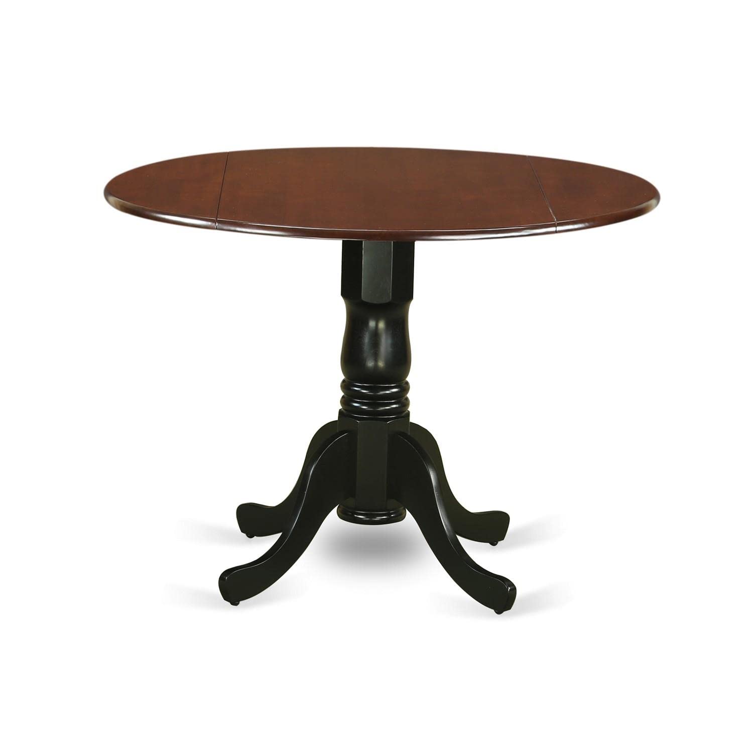 East West Furniture DLT-MBK-TP Dublin Round Dining Table with Drop Leaf & Pedestal Base - 42 Inch Mahogany & Black Kitchen Table for Small Spaces, Breakfast Nooks, and Cozy Dining Rooms