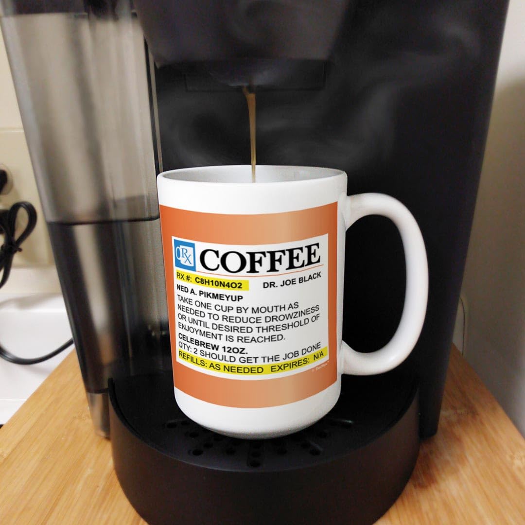 Funny RX Prescription Coffee Mug - 15oz Ceramic Coffee Cup with Handle | Humorous Doctor-Themed Gift for Nurses, Medical Professionals & Coffee Lovers | Perfect for Office, Hospital Break Room & Home Use