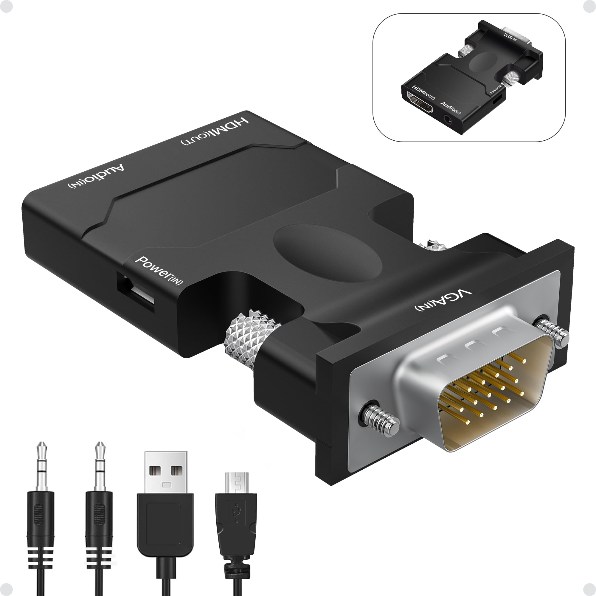 VGA to HDMI Adapter 1080P@60Hz - PC to TV Converter for Monitor & Projector