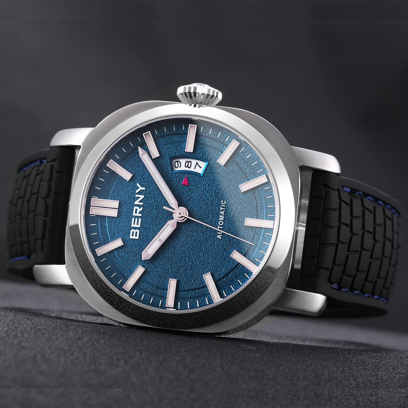 BERNY Men's Japanese Automatic Self-Winding Mechanical Watch - 10ATM Waterproof, Sapphire Crystal Scratch Resistant, Super Luminous with Date Display (No Battery Needed) - Perfect for Business, Casual Wear & Outdoor Activities