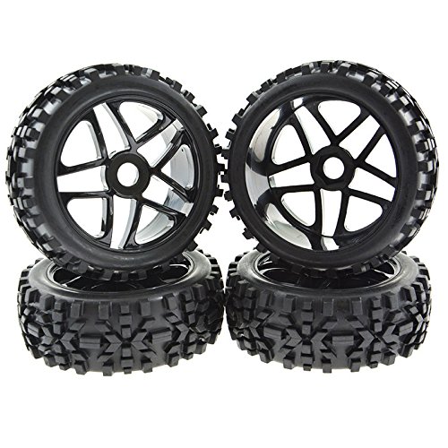 JIUWU 4-Pack 1/8 Scale RC Off-Road Wheels and Tires - 17mm Hex Durable All-Terrain Tires for RC Cars, Trucks & Buggies | Perfect for Racing, Crawling & Off-Road Adventures (Black)