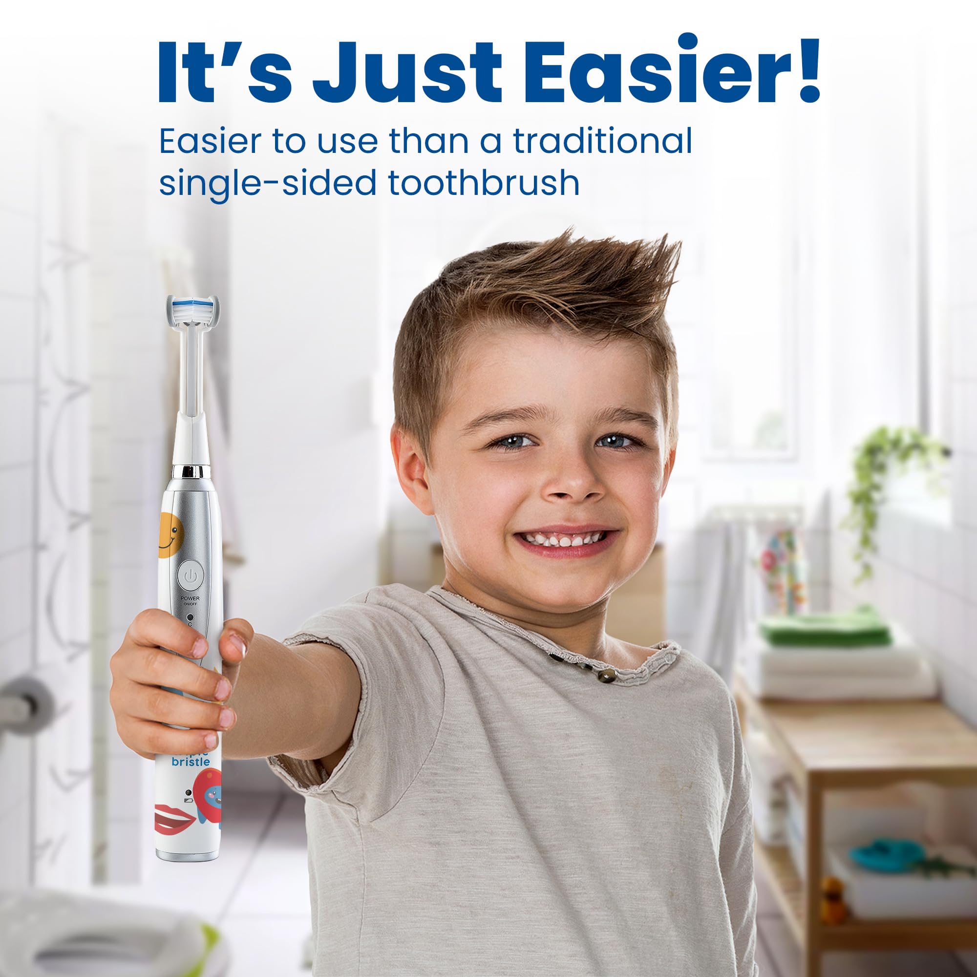 Triple Bristle Kids Electric Toothbrush - 3-Sided Sonic Toothbrush for Deep Cleaning Teeth & Gums | Dentist Recommended | Rechargeable Battery | Includes Fun Reward Stickers | Perfect for Kids Ages 3-12 | Ideal for Morning & Nighttime Brushing Routine