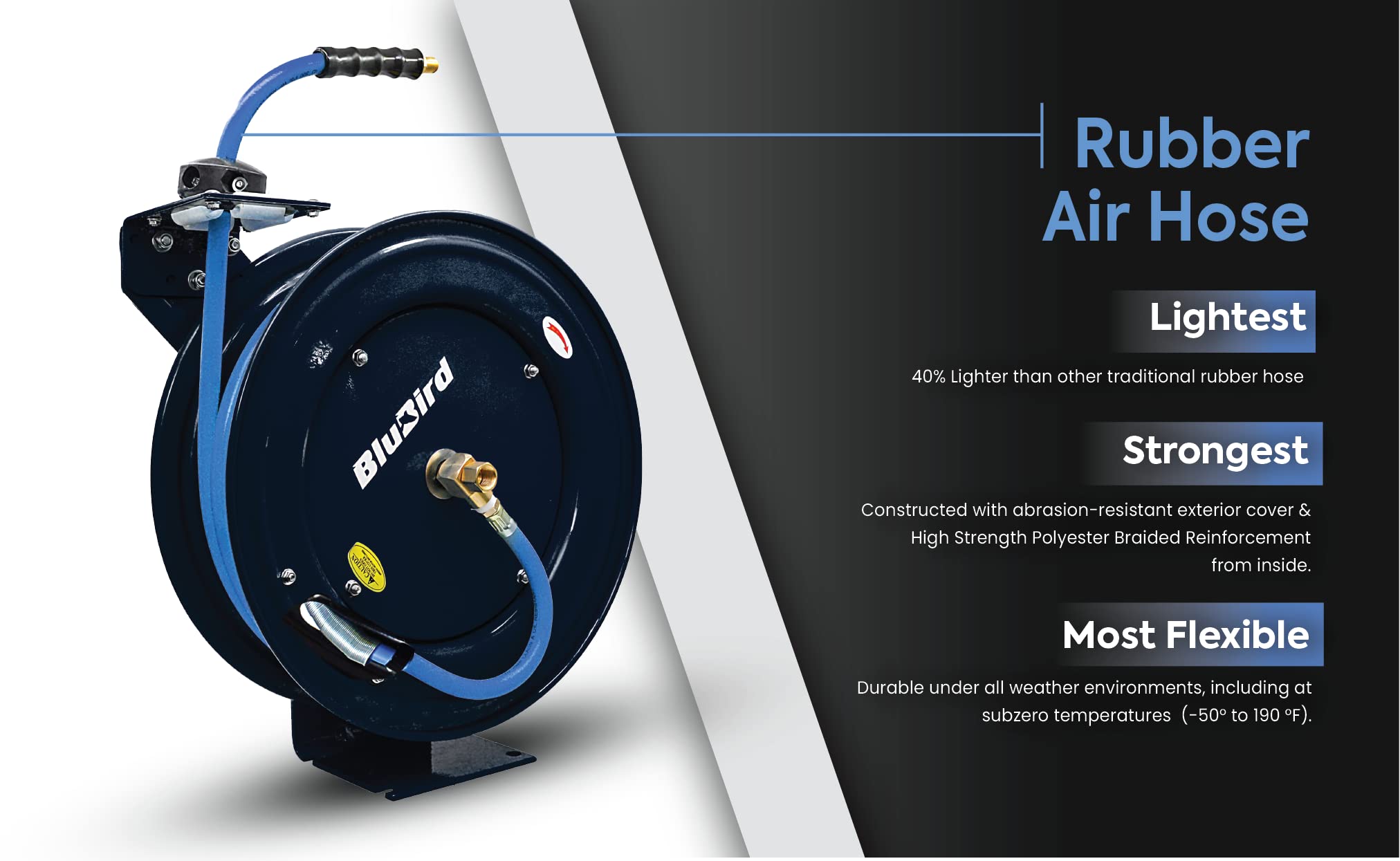 BluBird 20ga Retractable Air Hose Reel - Heavy Duty 3/8