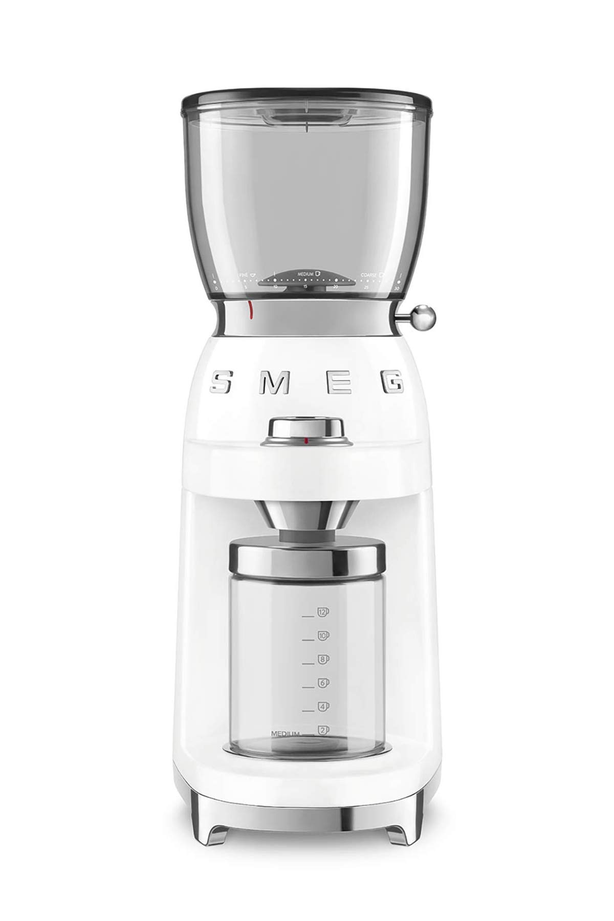SMEG White Electric Coffee Grinder for Fresh Ground Beans - 11+ Cup Capacity - Perfect for Home, Office & Espresso Brewing