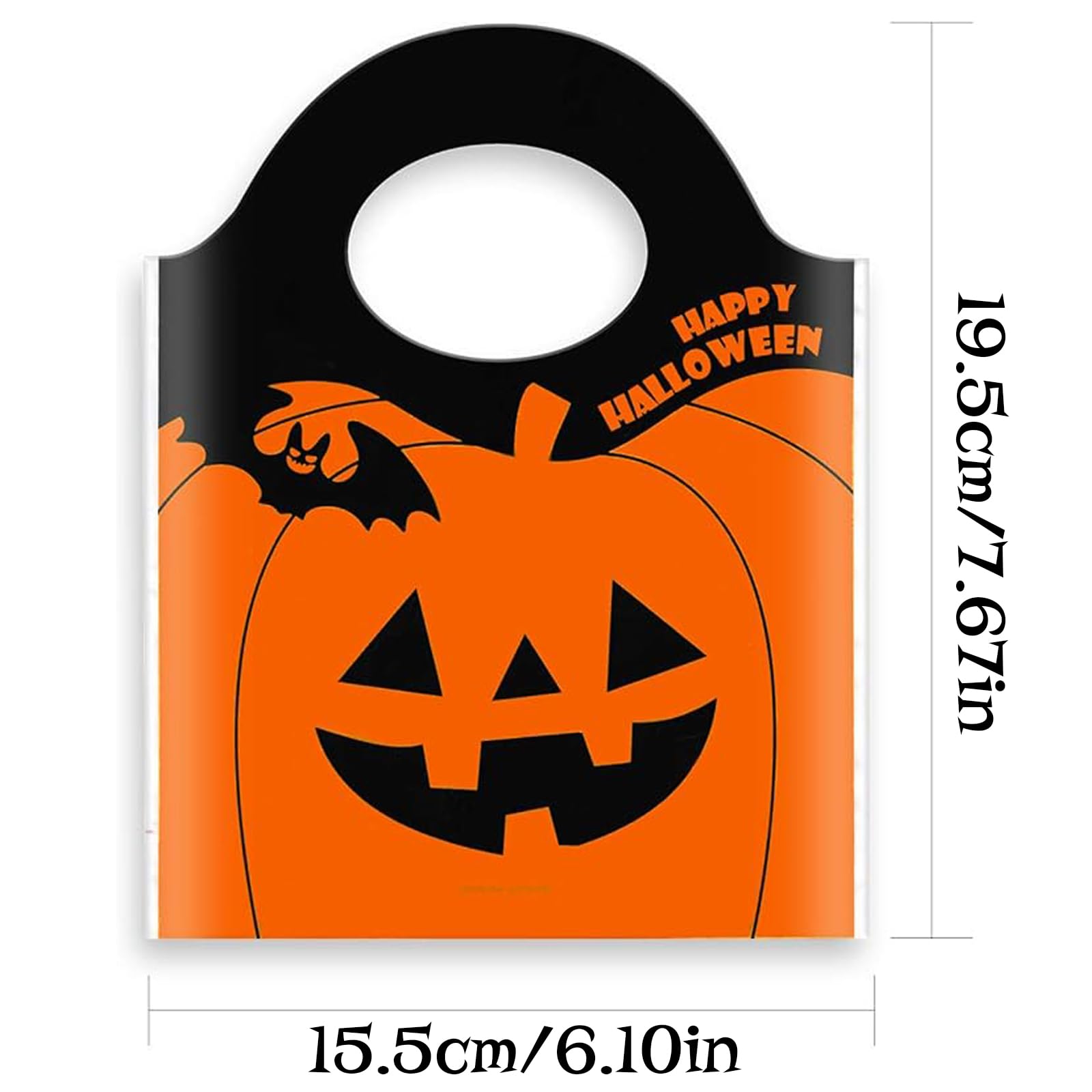 ZeeDix 50 Pcs Halloween Candy Treat Bags - Orange Mini Goodie Bags for Lollipops, Cake Pops, Chocolates & Cookies - Durable OPP Plastic Jack-O-Lantern Pumpkin Bags - Perfect for Halloween Parties, Trick or Treat & Buffet Wrapping