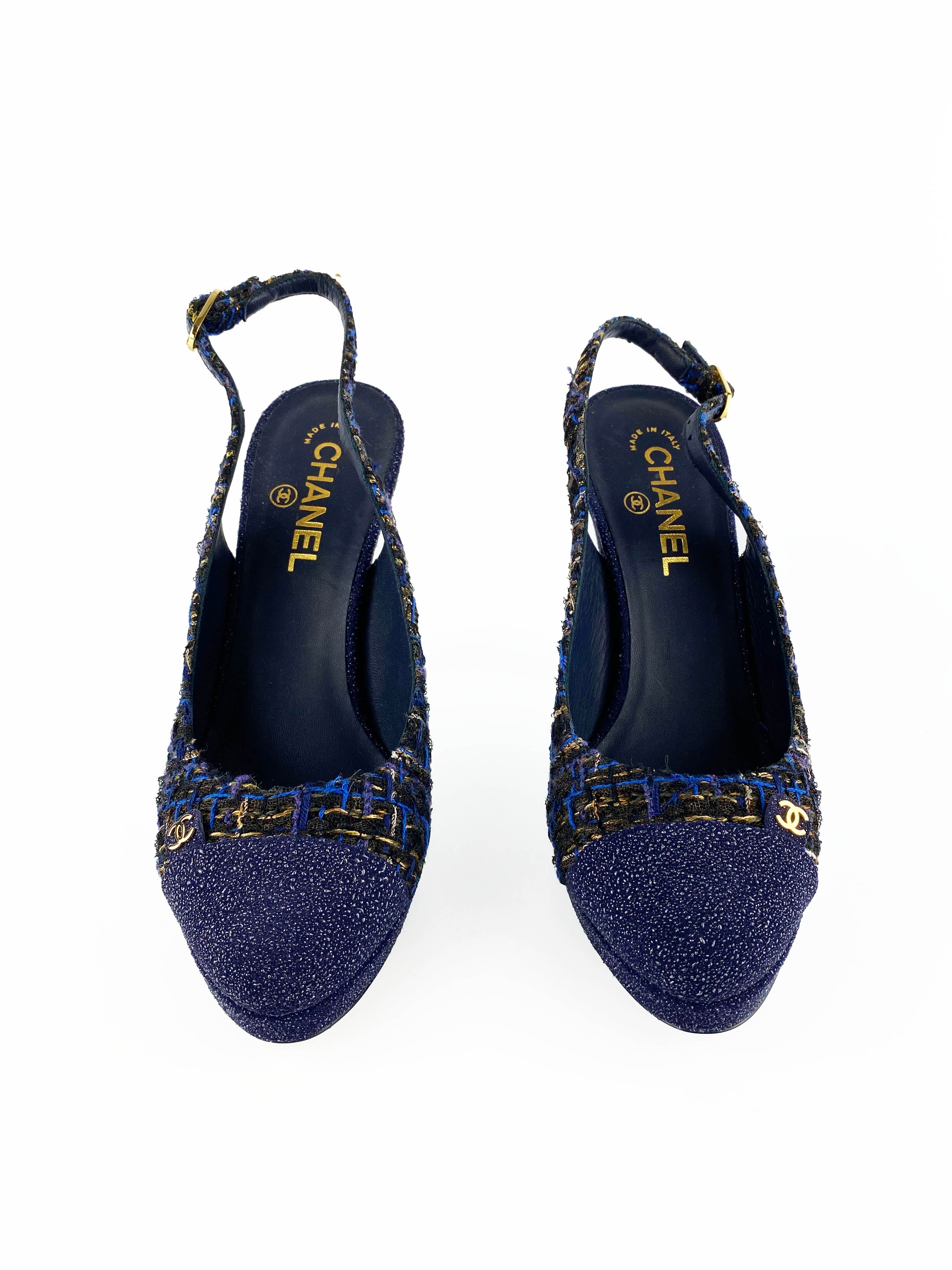 Chanel Blue Tweed Pumps Women's Size 39 - Classic Luxury Heels for Parties, Weddings & Formal Events