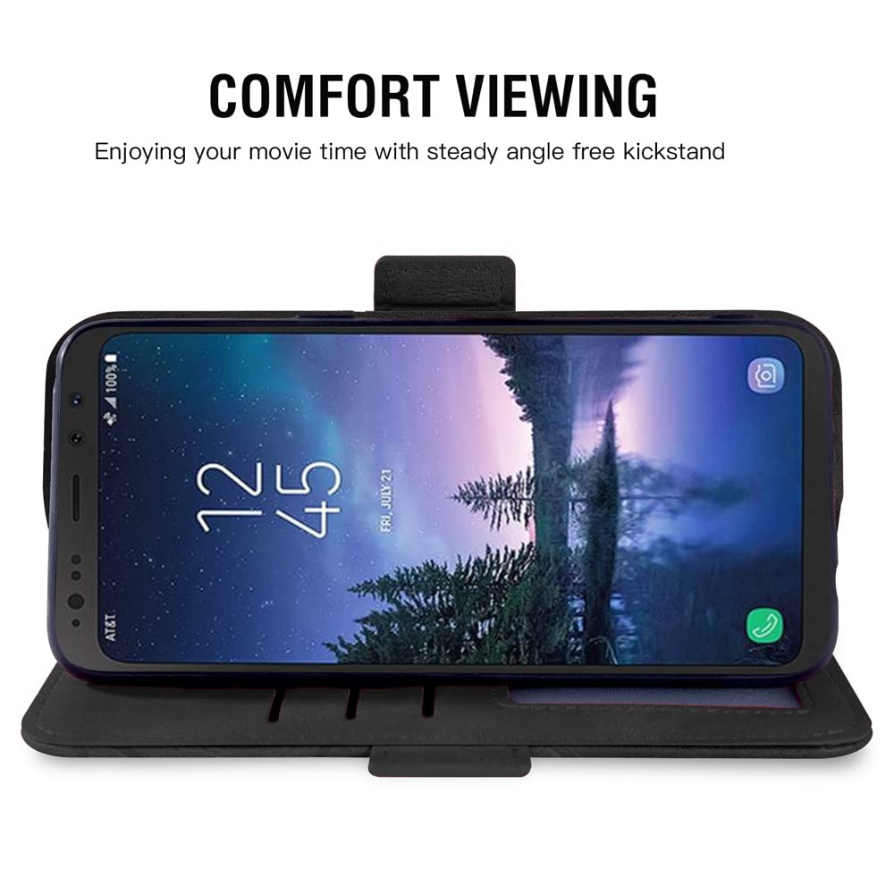 ASUWISH Samsung Galaxy S8 Active Wallet Case with Card Holder & Kickstand - Flip Cover with Tempered Glass Screen Protector - Compatible with Galaxy S8 Active/G892A (Black) - Perfect for Work, Travel & Daily Use