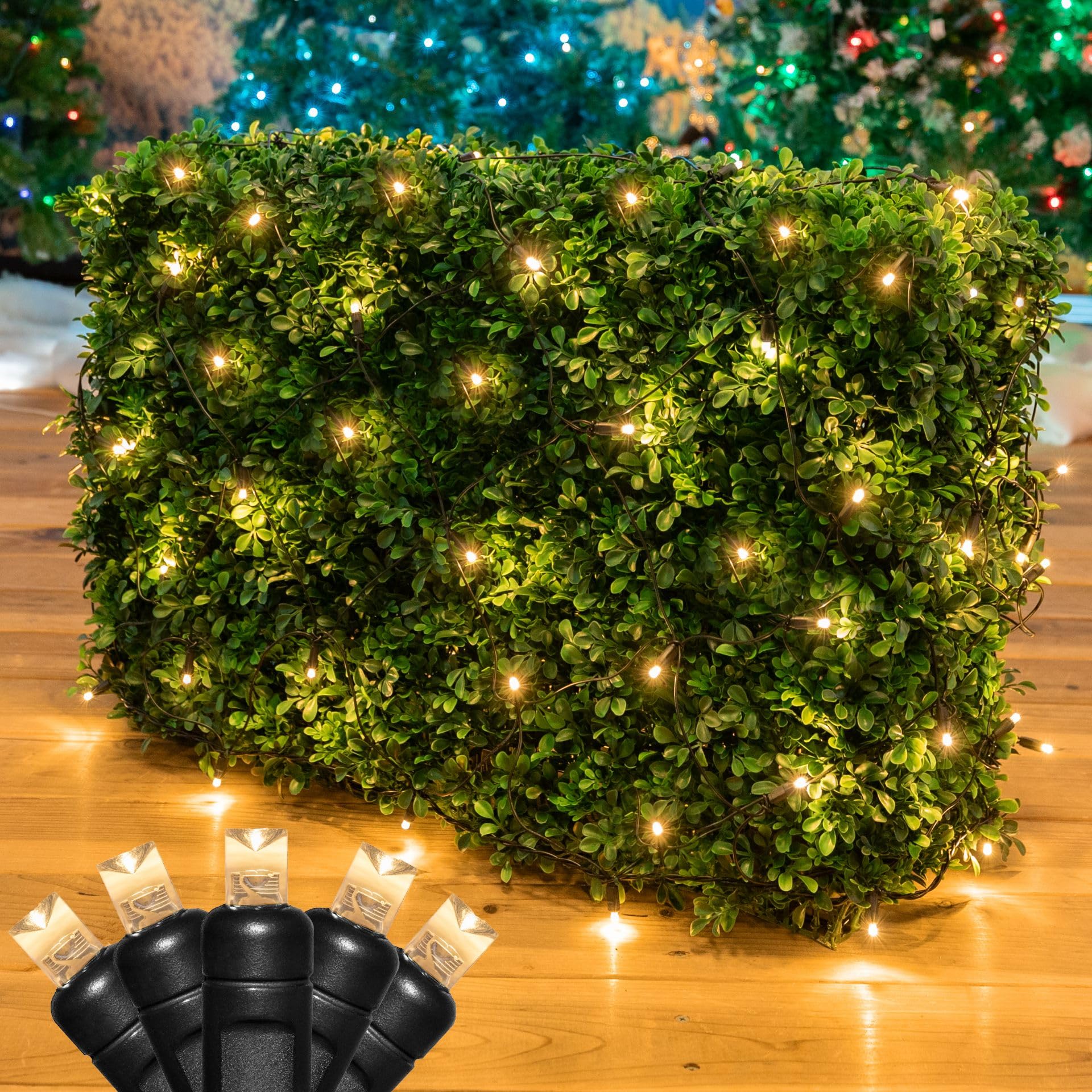 100 Warm White LED Net Lights (4FT x 6FT) - 5MM Bulbs with Black Wire for Outdoor Christmas Decorations | Perfect for Bushes, Hedges, Trees & Holiday Yard Displays