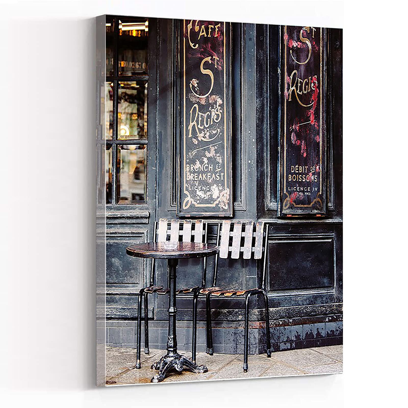 St Regis Paris Café Canvas Wall Art - 16''x24'' Framed Modern French Kitchen Decor, Vintage Bistro Photography for Living Room & Dining Room Décor