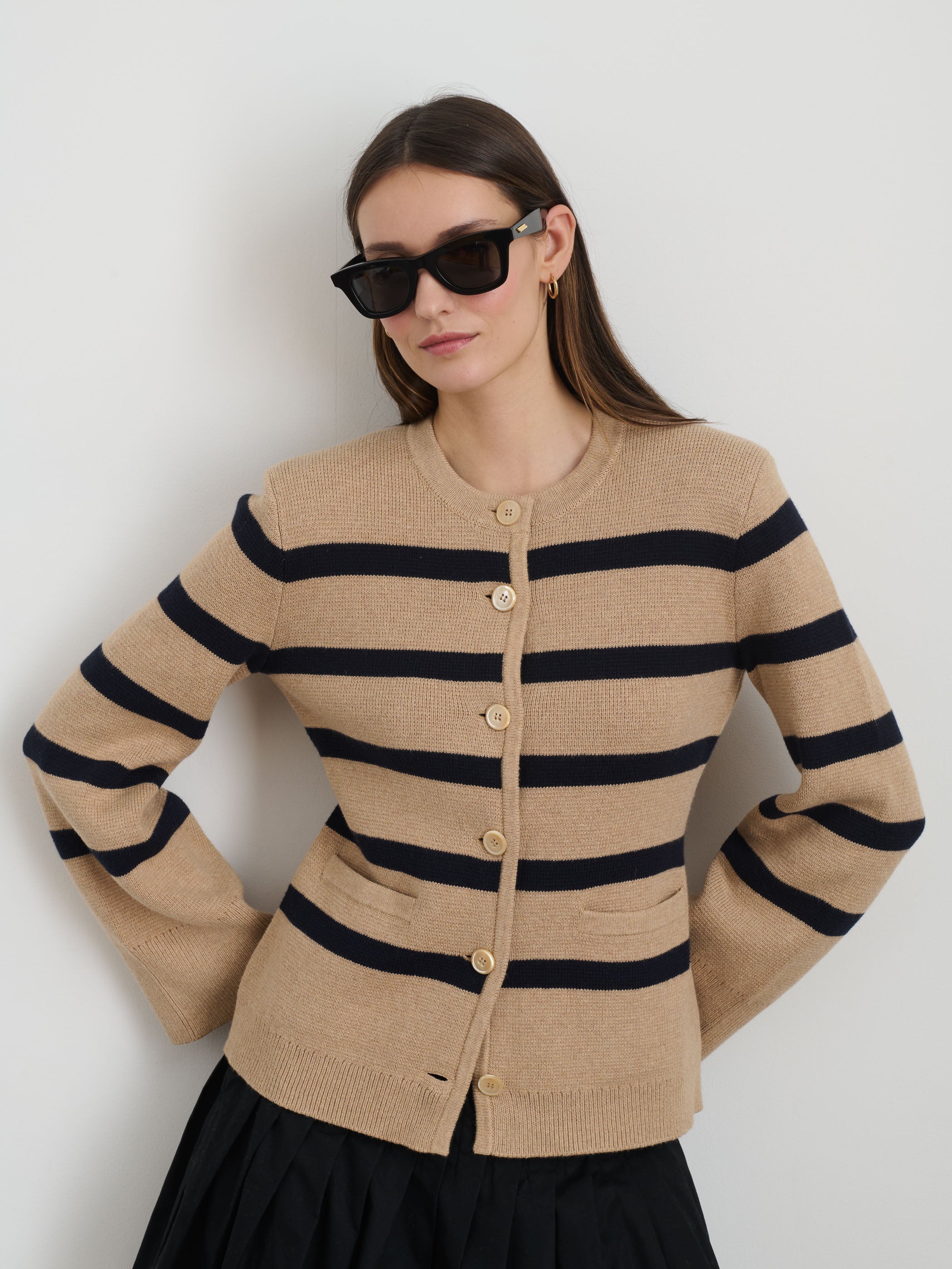 Provence Striped Cotton Cashmere Sweater Jacket for Women - Cozy Fall & Winter Cardigan for Casual Outfits and Layering