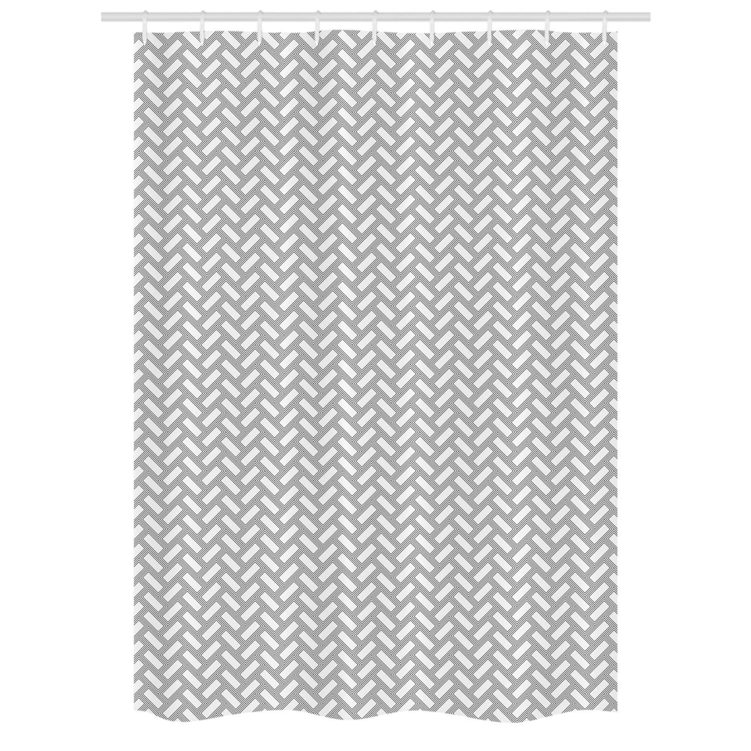 Ambesonne Herringbone Shower Curtain Set - Vintage Geometric Bathroom Decor with Abstract Repetitive Pattern, 54x78 Inches, White & Dark Taupe - Waterproof Fabric with Hooks for Modern Farmhouse, Apartment & Dorm Bathrooms