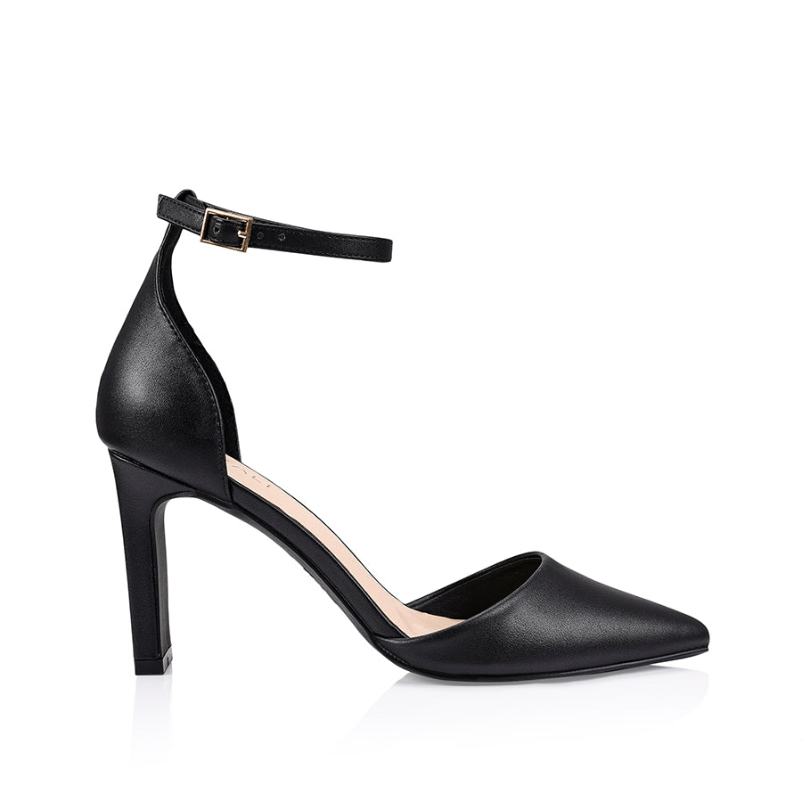 Kitra Women's Closed Toe High Heels - Black Smooth Leather Dress Pumps for Work, Party & Evening Events