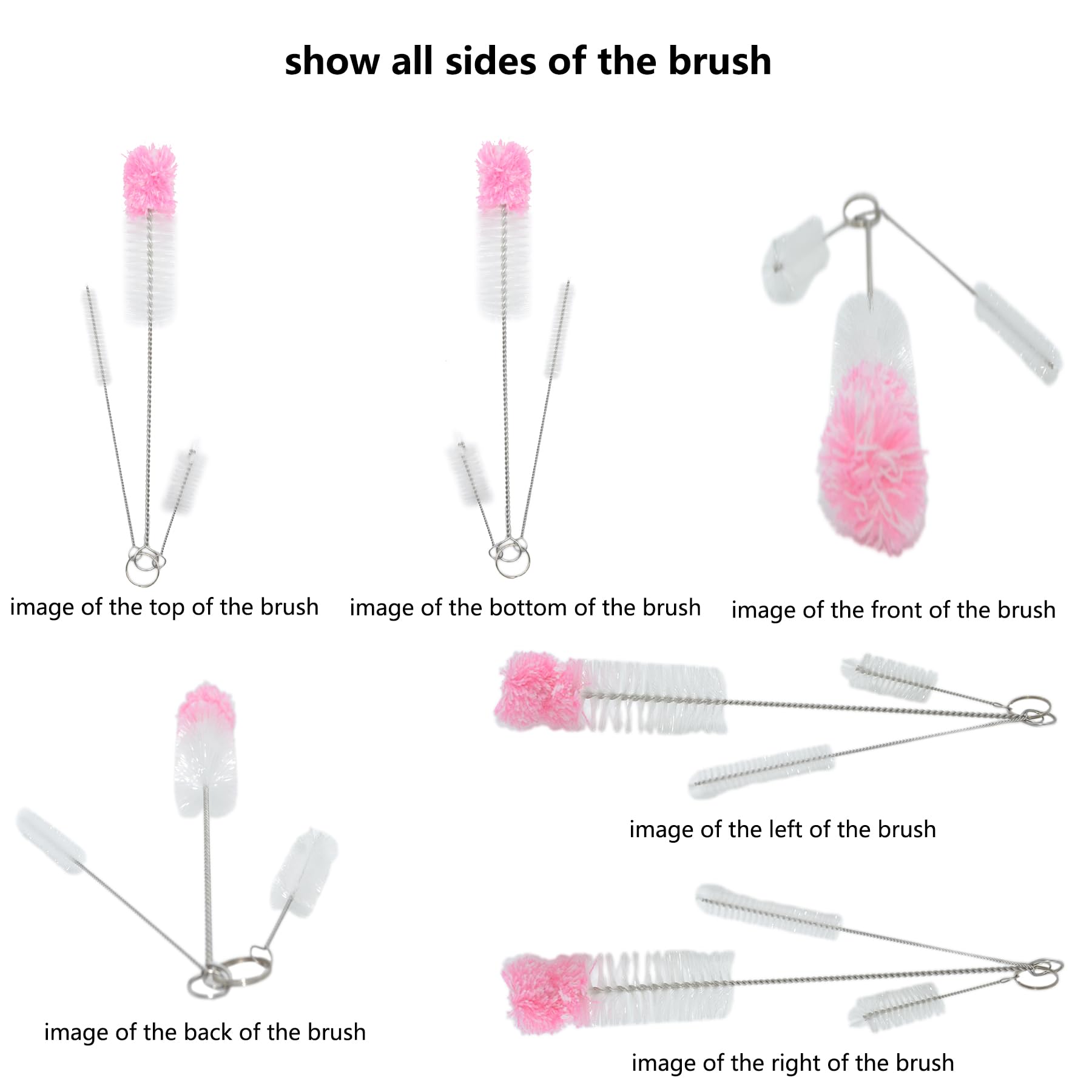 HooYinHoo 7-Piece Cleaning Kit with Bottle Brush, Cleaning Plugs & Caps, and Non-Slip Mat - Pink & White Set for Baby Bottles, Water Bottles, and Kitchenware Cleaning