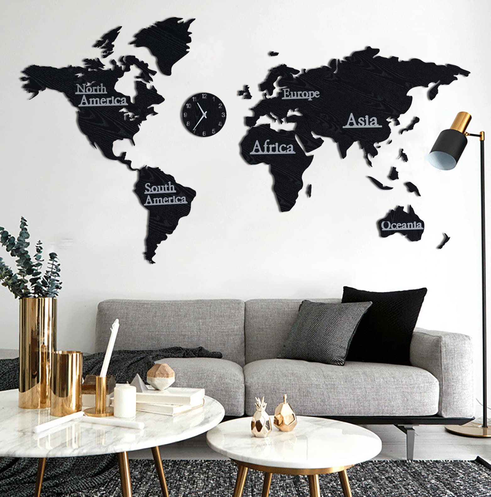 Wooden World Map Wall Art - Office & Home Decor with Built-in Clock - Perfect for Living Room, Bedroom, and Gift Giving