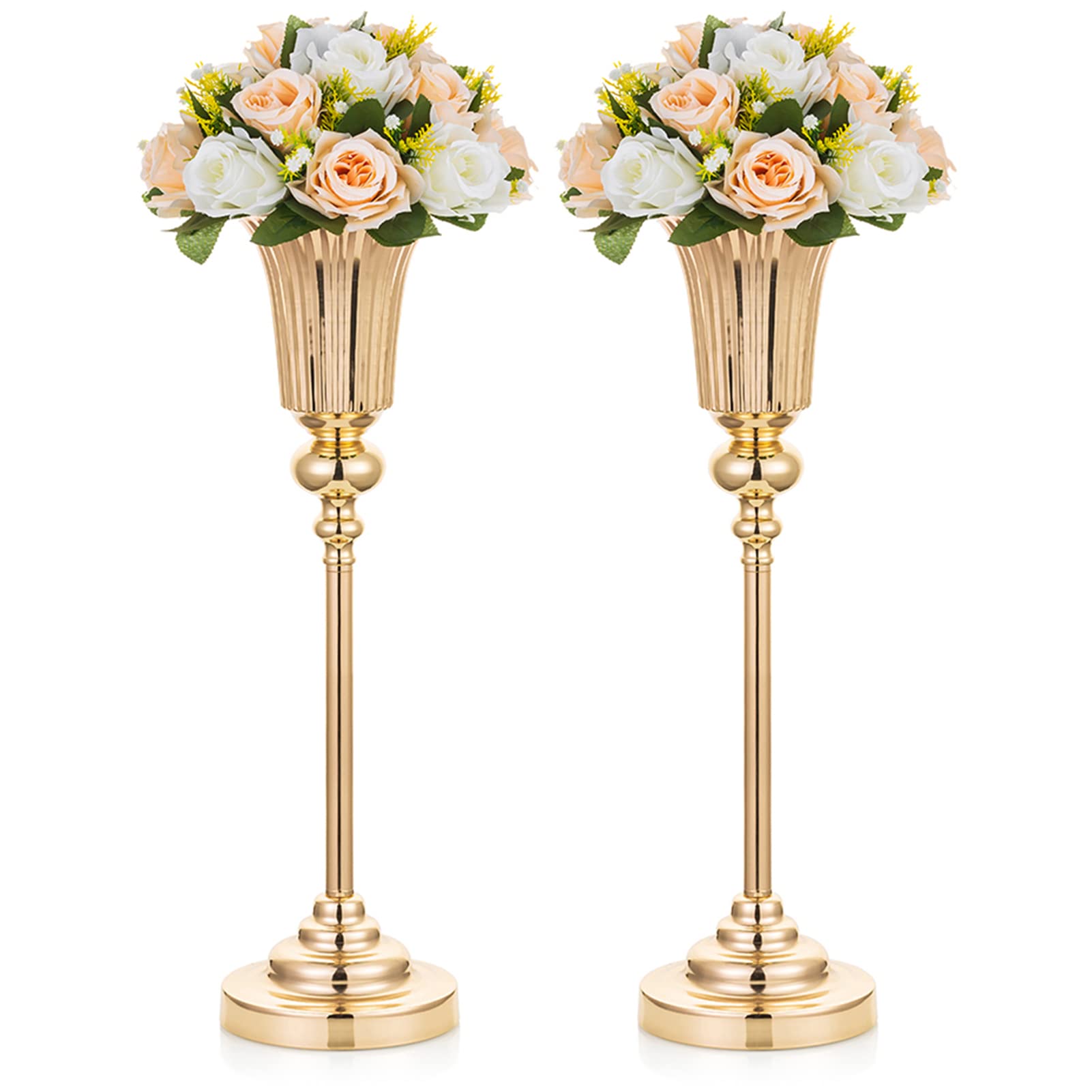 NUPTIO 2-Pack 21.5 Inch Gold Metal Trumpet Vases - Elegant Wedding Centerpieces, Tall Flower Stand for Table Decorations, Party & Event Decor - Perfect for Weddings, Banquets, and Home Décor