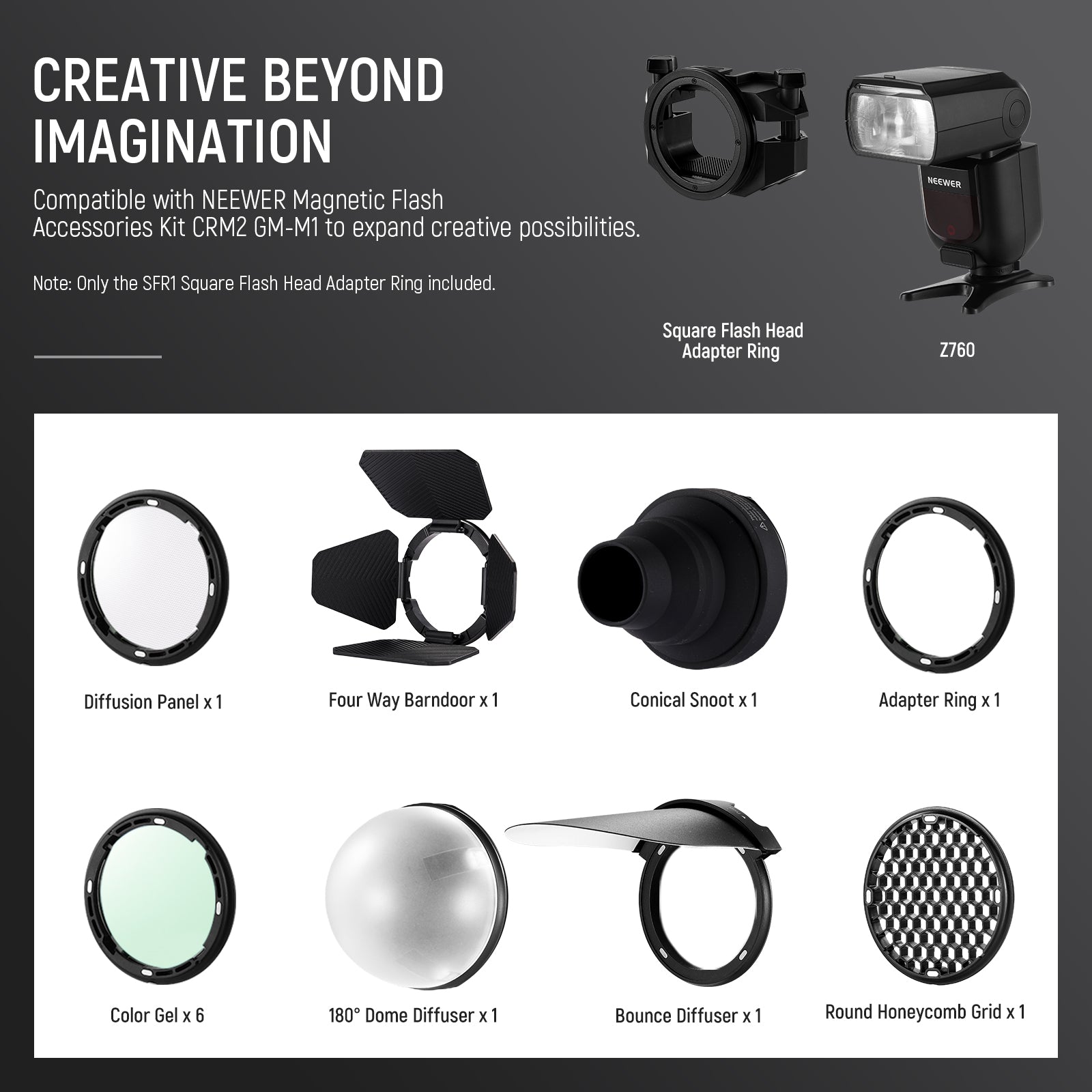 NEEWER SFR1 Square Speedlite Flash Head Mount Adapter for Canon Nikon Sony DSLR Cameras - Perfect for Studio Photography, Portrait & Event Shooting