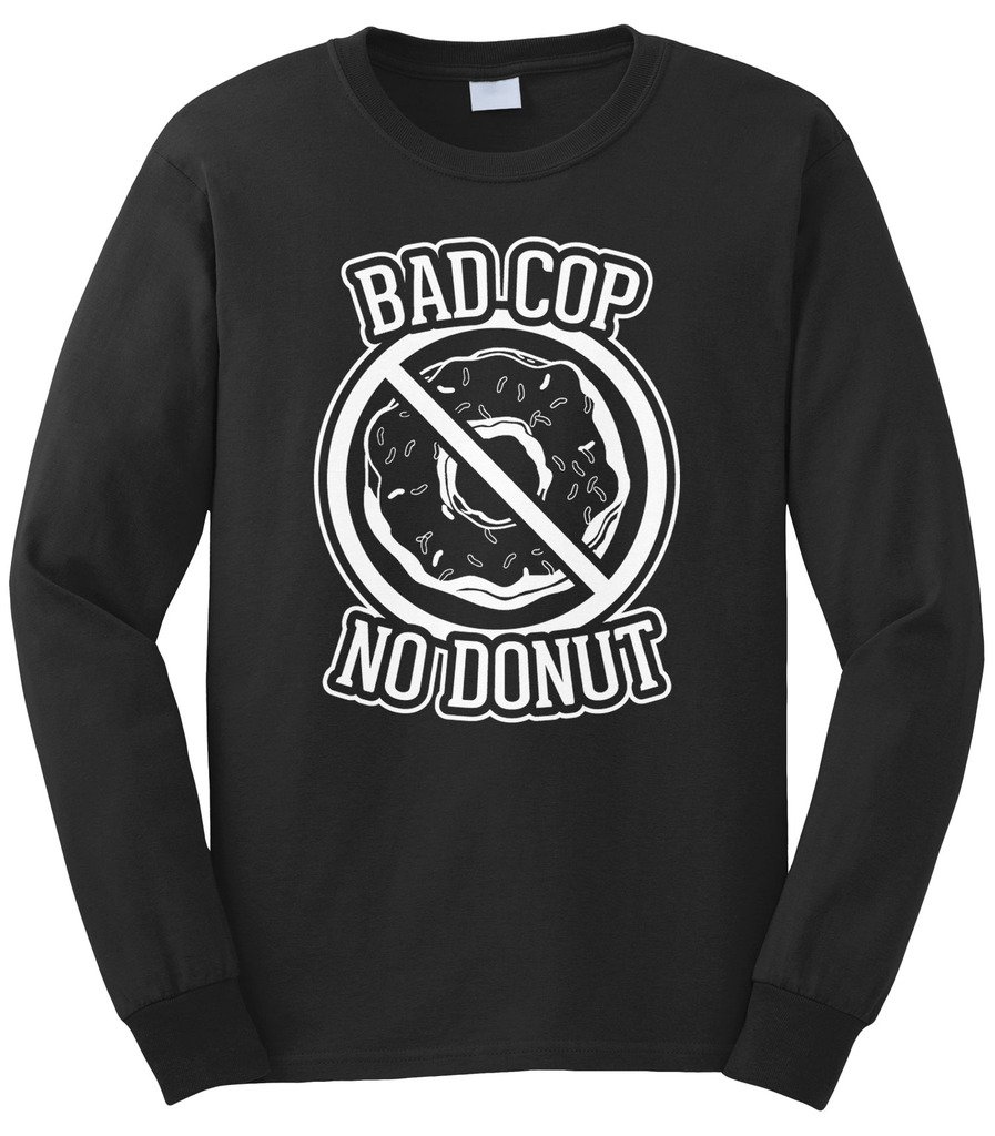 Cybertela Men's Bad Cop No Donut Graphic Long Sleeve T-Shirt - Funny Police Humor Tee for Casual Wear & Gag Gifts
