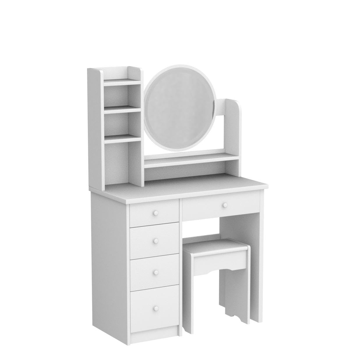 FAMAPY White Vanity Desk with LED Lights, Large Mirror & Storage Drawers - Makeup Dressing Table with Stool, Shelves for Bedroom, 31.5