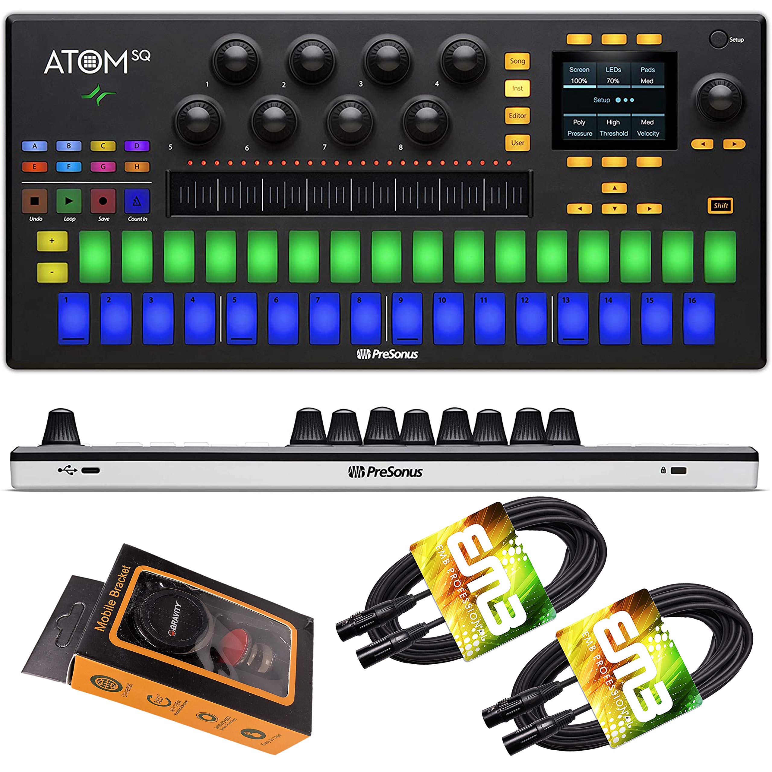 PreSonus Atom SQ MIDI Keyboard Controller - 32-Velocity Hybrid Keyboard/Pad for Music Production & Performance | Includes Gravity Magnet Phone Holder & XLR Cables | Perfect for Home Studio Recording, Live Performances & Beat Making
