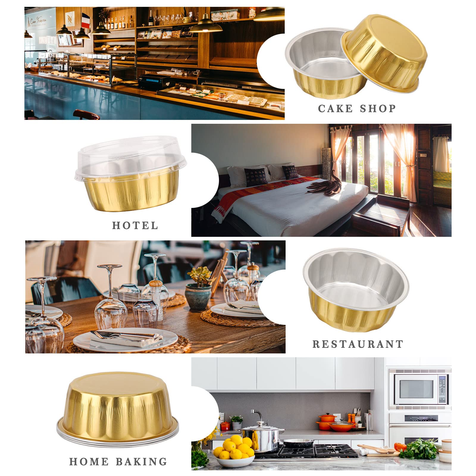 EUSOAR 50-Pack Gold Aluminum Foil Baking Cups - 8oz Disposable Cupcake Liners & Creme Brulee Ramekins | Reusable Flan Molds & Dessert Containers with Lids | Perfect for Baking, Party Treats & Food Storage