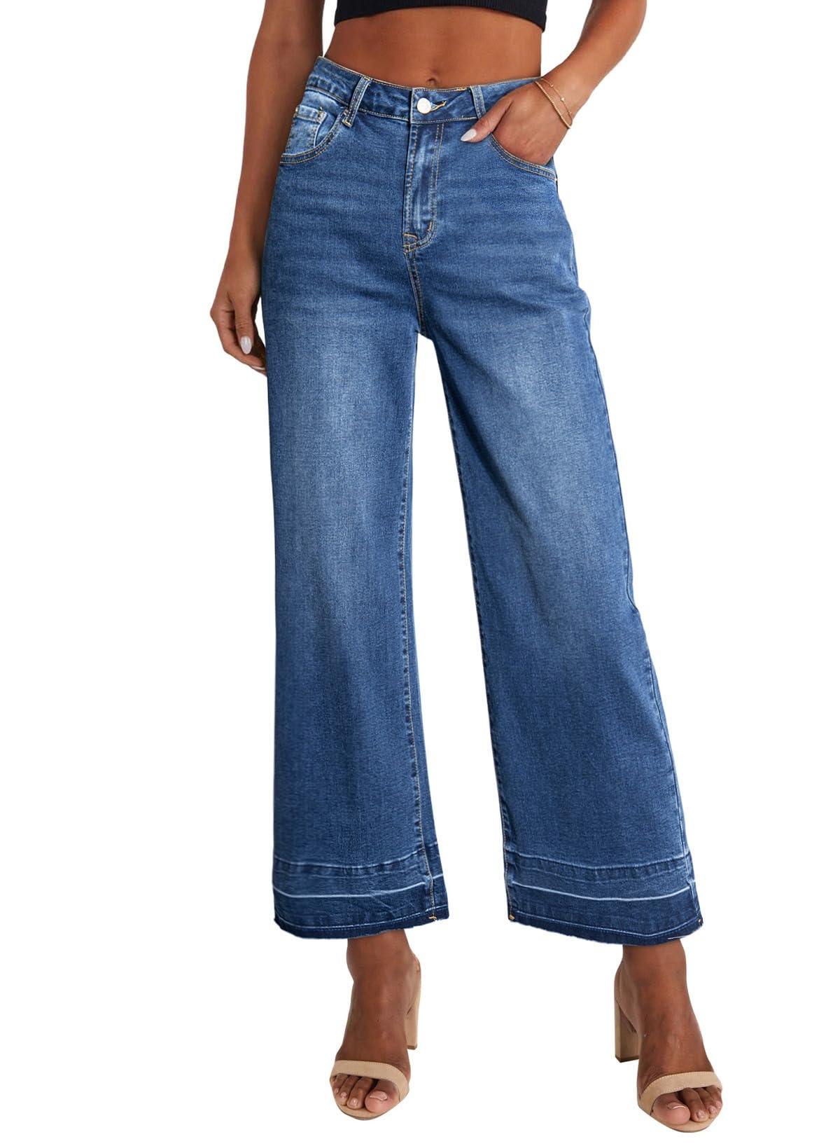 Stylish Women's High Waisted Wide Leg Jeans - Trendy Straight Leg Denim Pants for Casual Outfits & Streetwear | Comfortable Stretch Zimbaplatinum Jeans for Everyday Wear, Office, and Weekend Outings