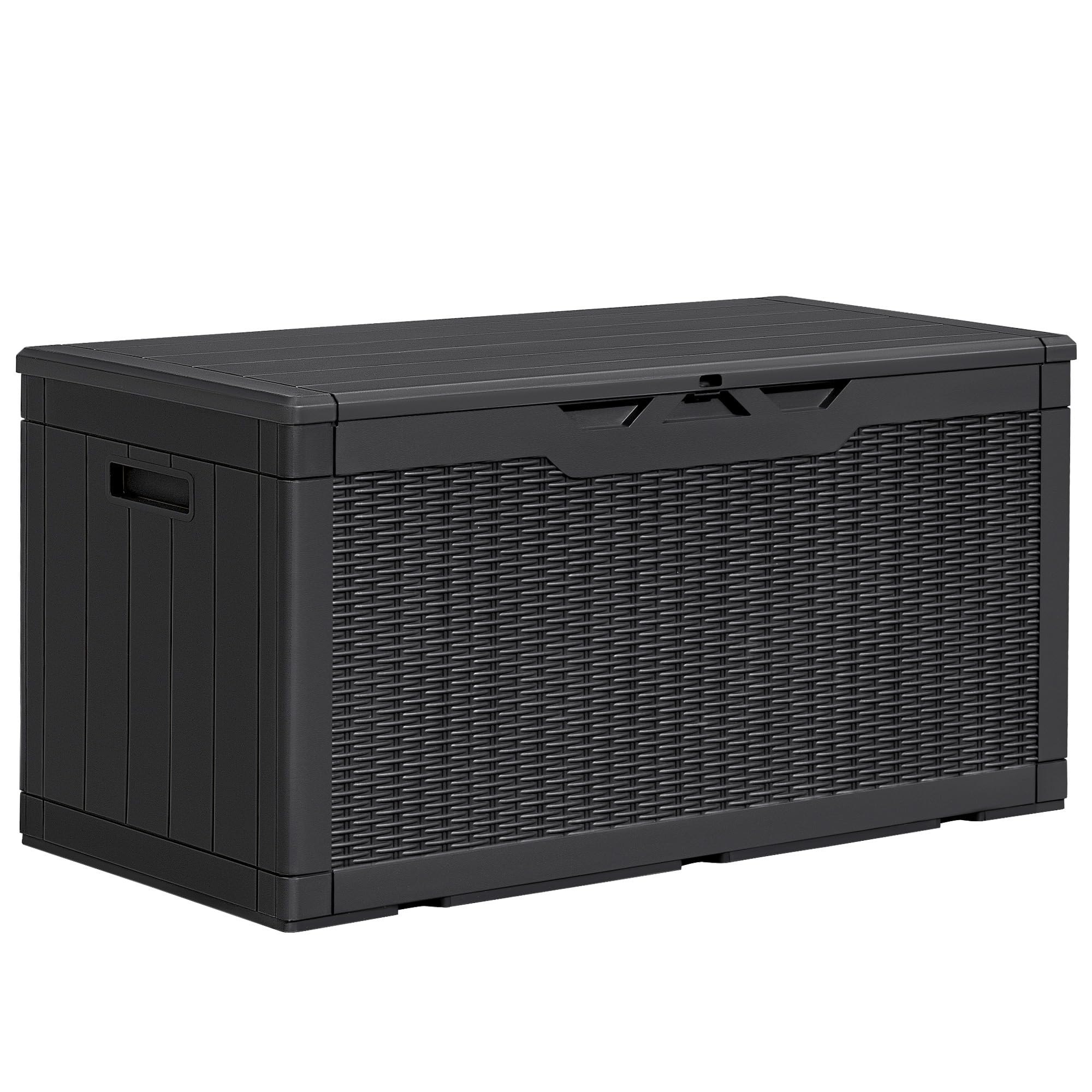Greesum 100 Gallon Waterproof Resin Outdoor Storage Box for Garden Tools, Patio Furniture Cushions, Pool Toys & Supplies - Durable Black Deck Box for Backyard, Poolside & Garage Organization