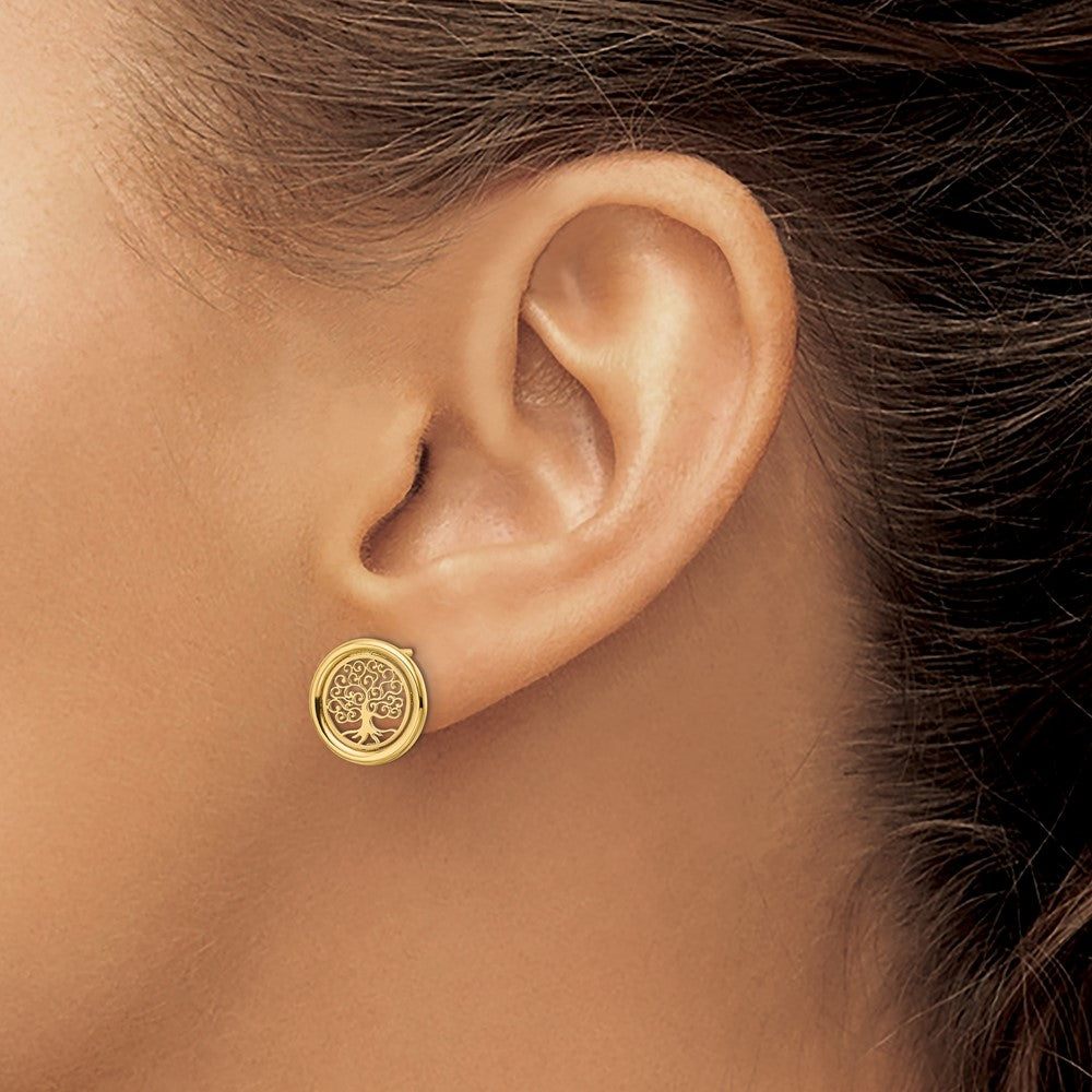 Gold Polished Tree of Life in Circle Post Earrings TE972 - Elegant Spiritual Jewelry for Women, Perfect for Everyday Wear, Gifts & Special Occasions