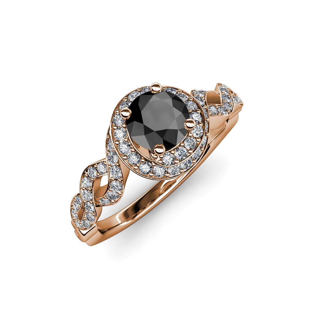 1.55ctw Black & Natural Diamond Twisted Halo Engagement Ring in 14K Gold - Perfect for Proposals, Anniversaries & Special Occasions
