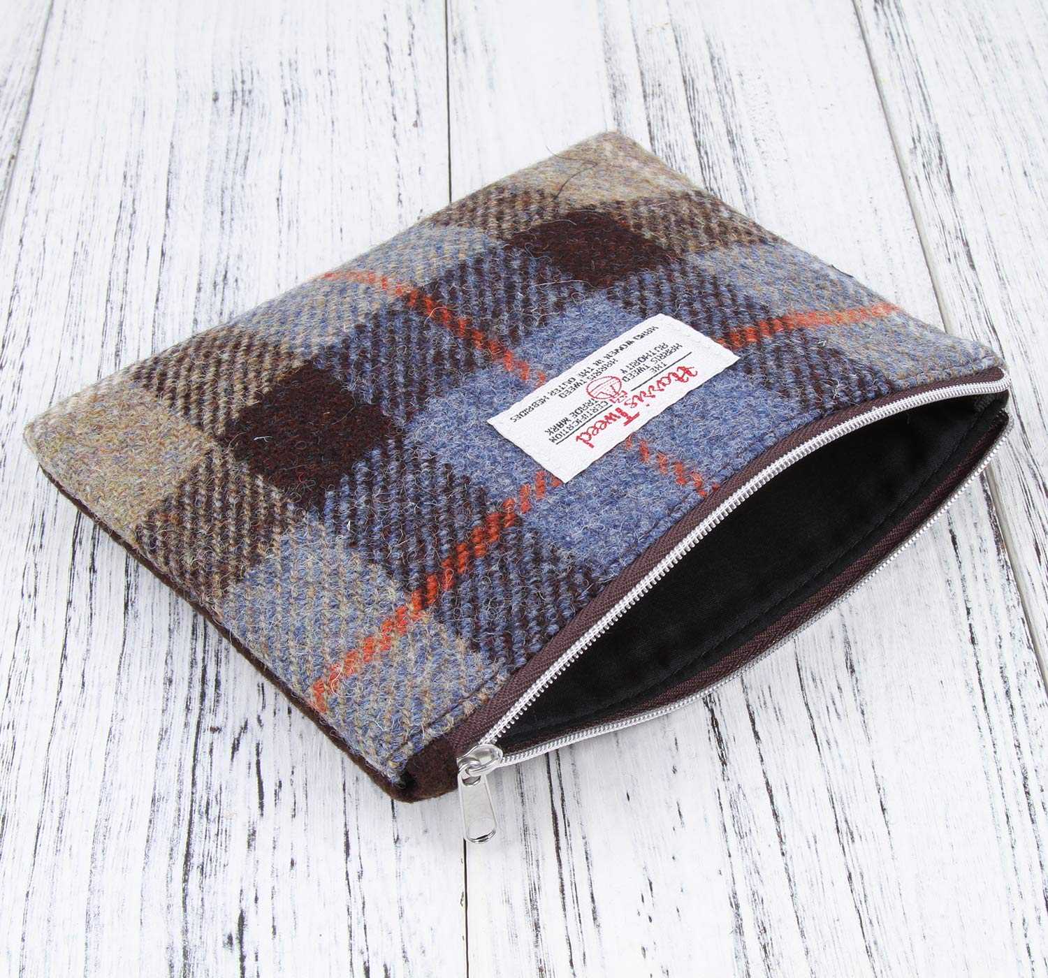 Harris Tweed Plaid Tartan Zippered Cosmetic Bag - Blue Tartan Makeup Pouch for Toiletries & Travel Essentials | Perfect for Daily Use, Gym, Vacation & Gift Giving