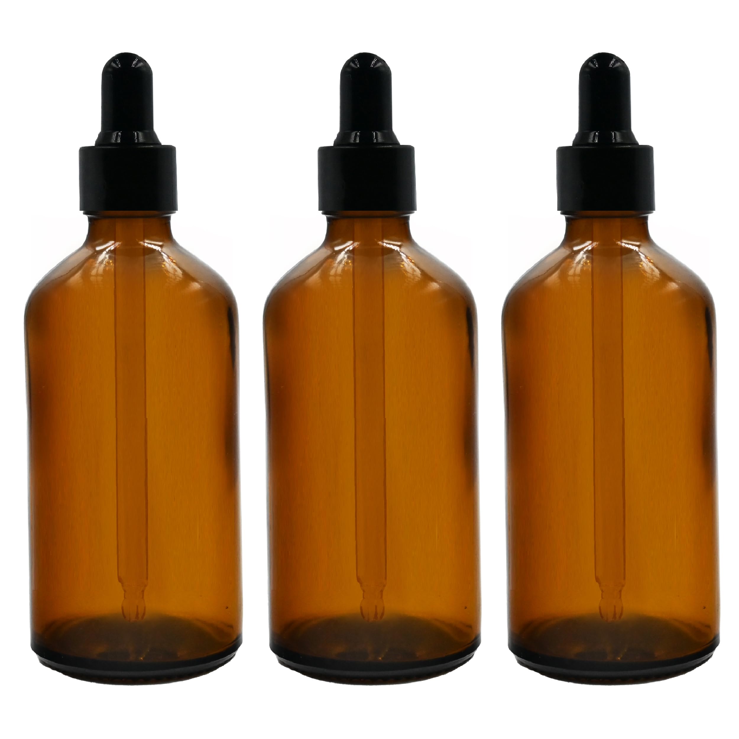 100ML Amber Glass Bottles with Dropper & Black Sleeve - Essential Oil Containers, Leak Proof Refillable Bottles for DIY Perfumes, Serums, Aromatherapy - Perfect for Home Spa, Travel & Gift Packaging (3-Pack)