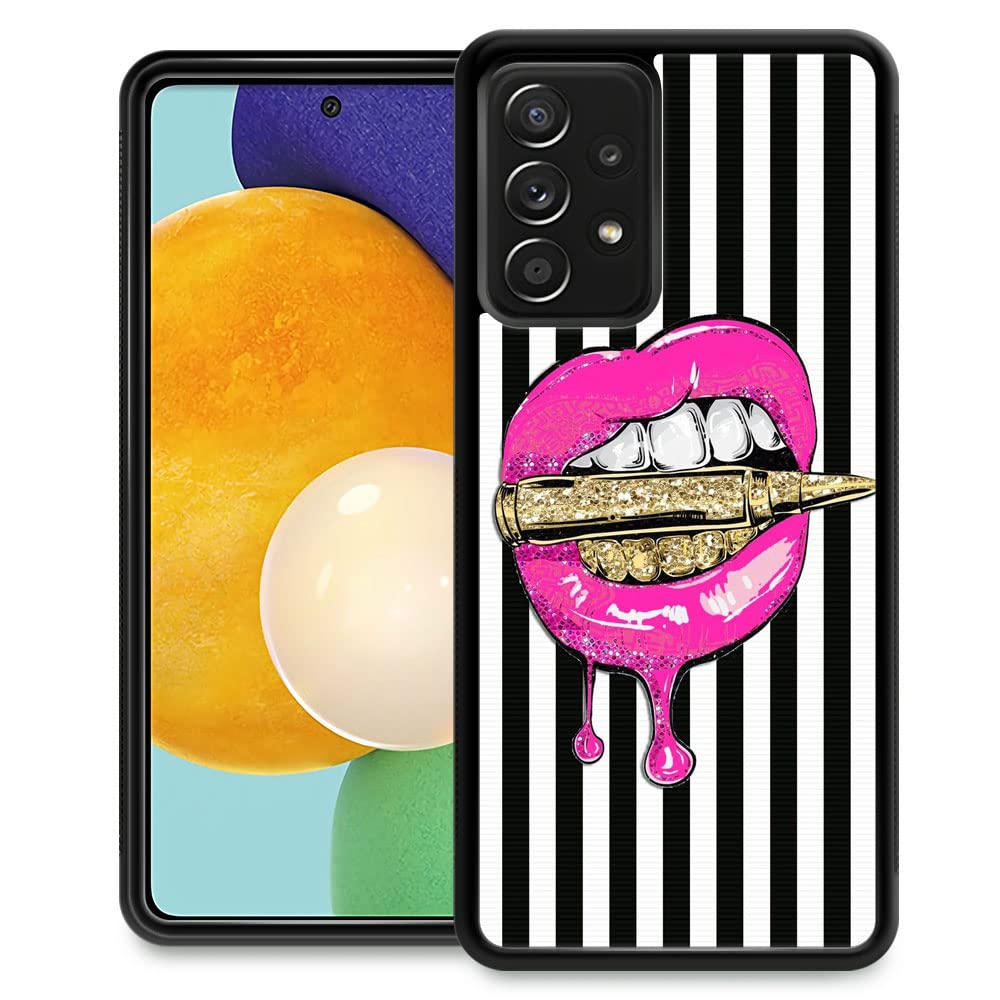 Samsung Galaxy A13 5G Phone Case for Girls - Pink Lips Bullet Pattern, Shockproof Anti-Scratch Tempered Glass Back Cover, Compatible with 6.5-inch Samsung A13 (Perfect for School, Work & Everyday Use)