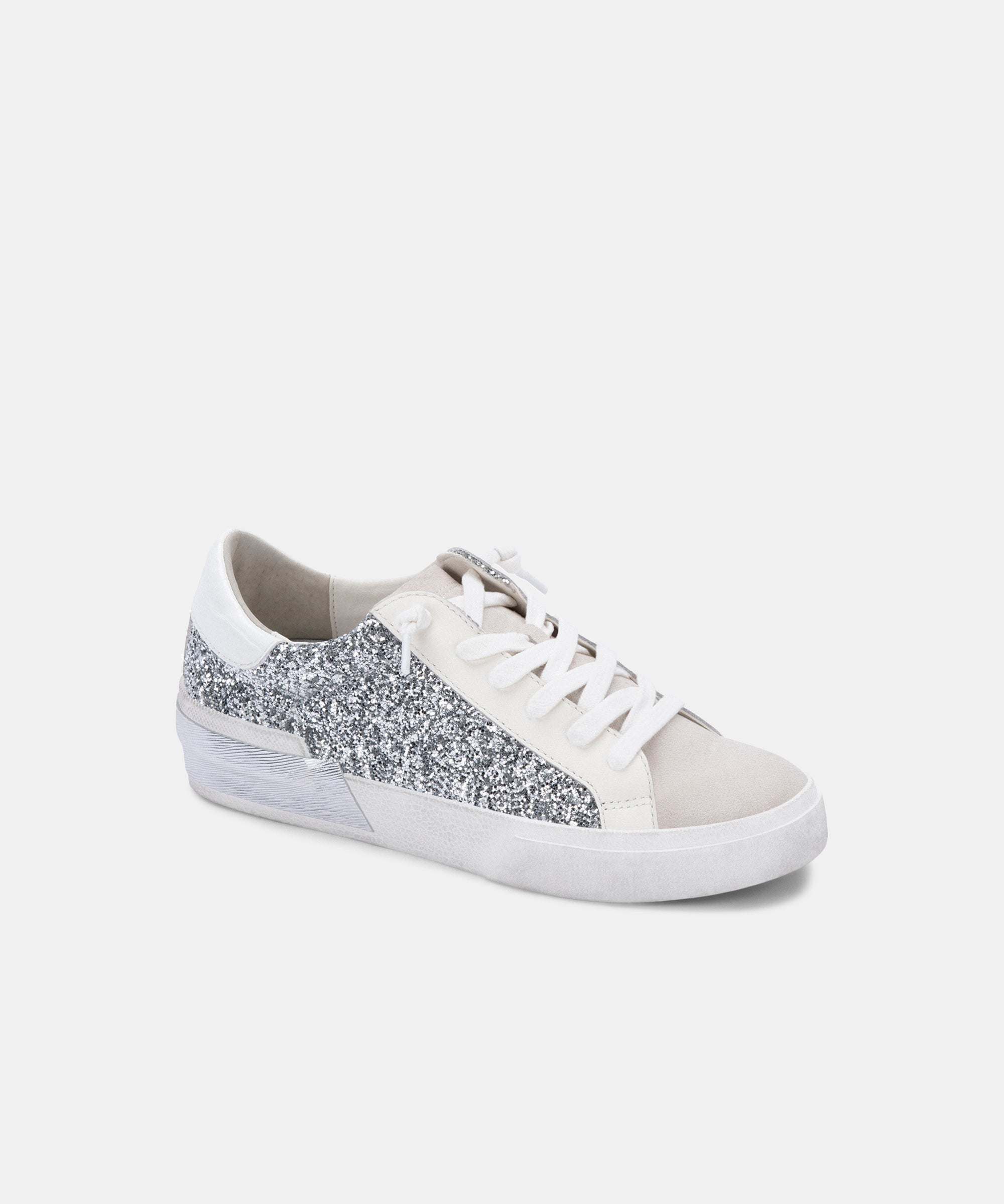 ZINA Women's Silver Glitter Sneakers - Fashionable Comfortable Walking Shoes for Casual Outfits & Parties