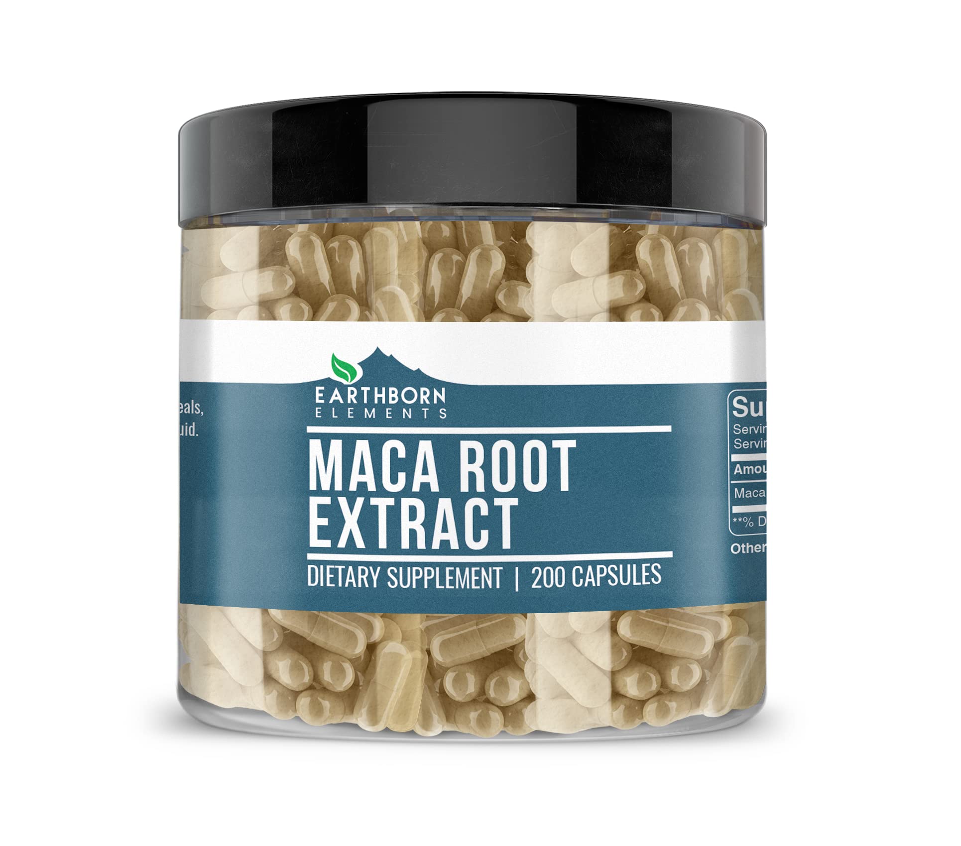 Earthborn Elements Maca Root Extract 200 Capsules - Pure & Undiluted Peruvian Maca Powder, No Additives, Gluten-Free, Vegan - Boost Energy, Stamina & Libido Naturally for Men & Women