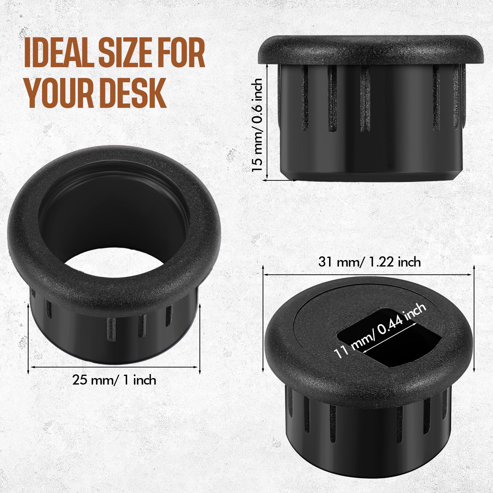 SATINIOR 10-Pack Desk Cable Wire Grommet Cord Organizers - 1 Inch (25mm) Plastic Cable Hole Covers for PC Computer Desks - Cable Management Solution for Home Office, Gaming Setup & Workspace Organization