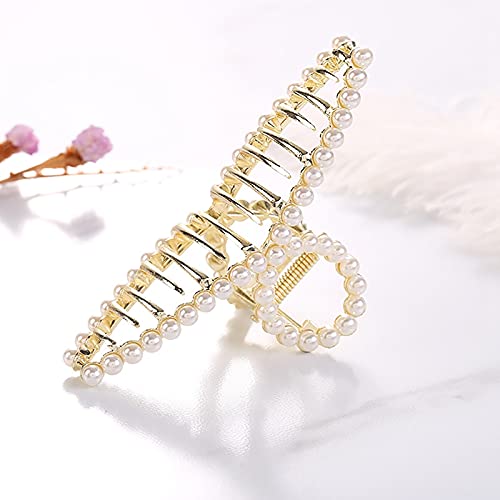SOWUNO 4PCS Metal Hair Claw Clips with Fake Pearls - Elegant Non-Slip Barrettes for Women with Thick Hair - Perfect for Updos, Ponytails and Everyday Hairstyles