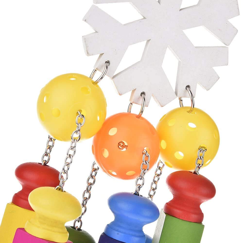 Colorful Wooden Bird Chewing Toy with Bells - Climbing Swing Hanging Training Exercise Toy for Parakeets, Cockatiels, Cockatoos, Finches, Budgies & African Greys - Perfect Cage Biting Toy for Mental Stimulation & Playtime Fun