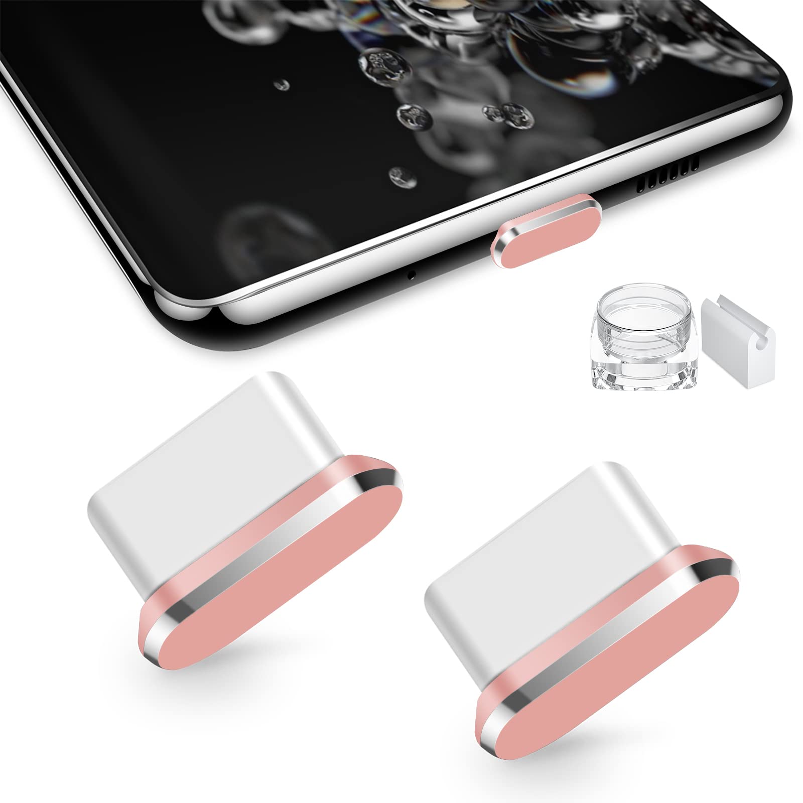 USB Type C Dust Plug 2 Pack - Anti Dust Charging Port Cover Protector with Carry Case - Compatible with iPhone 16/15/14 Pro Max, Samsung Galaxy S25/S24/A53/A54/Flip, Google Pixel 6/7a/8/9 - Perfect for Travel, Office & Daily Device Protection
