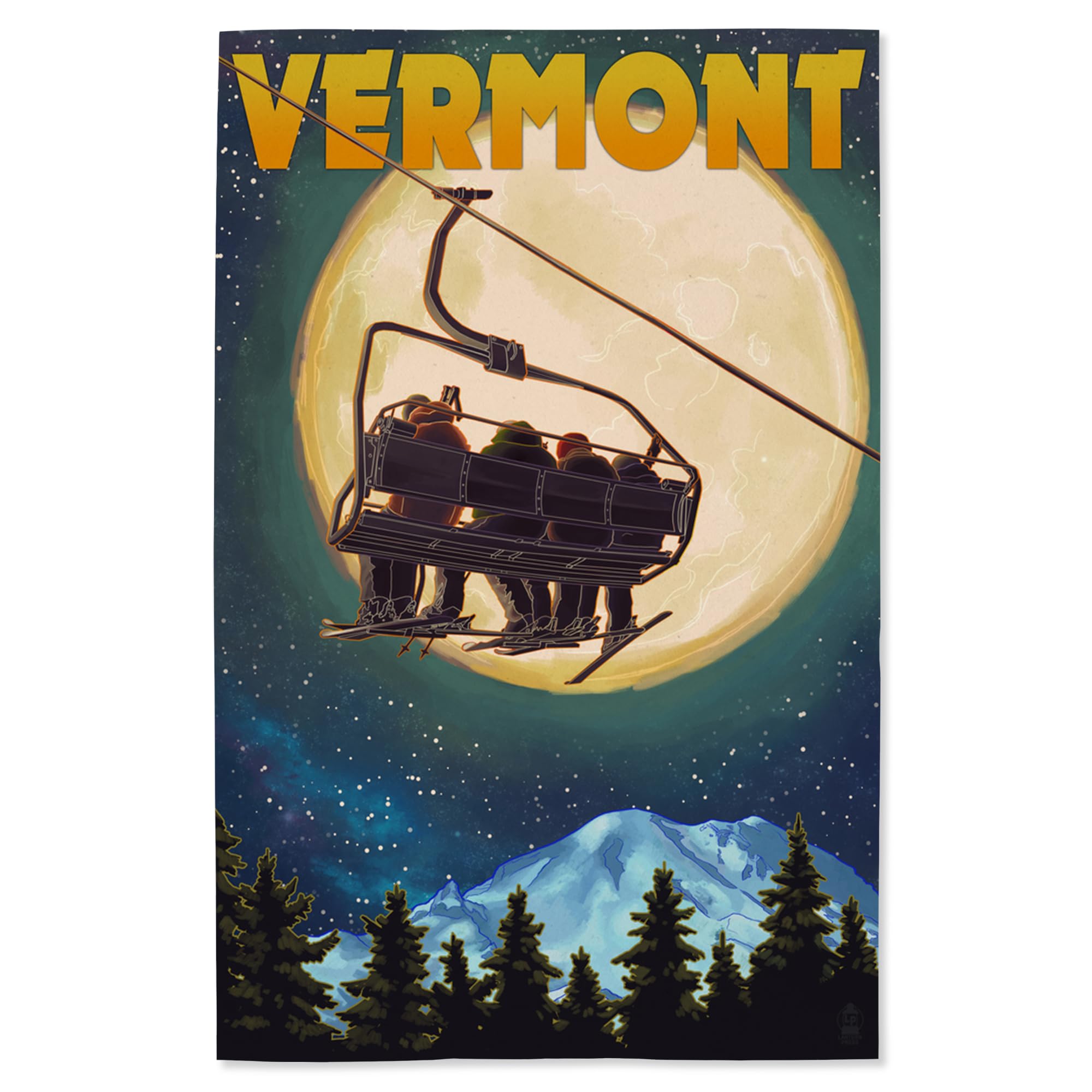 Lantern Press 16x24 Inch Giclee Art Print - Vermont Ski Lift & Full Moon Landscape Wall Decor - Perfect for Living Room, Bedroom or Office