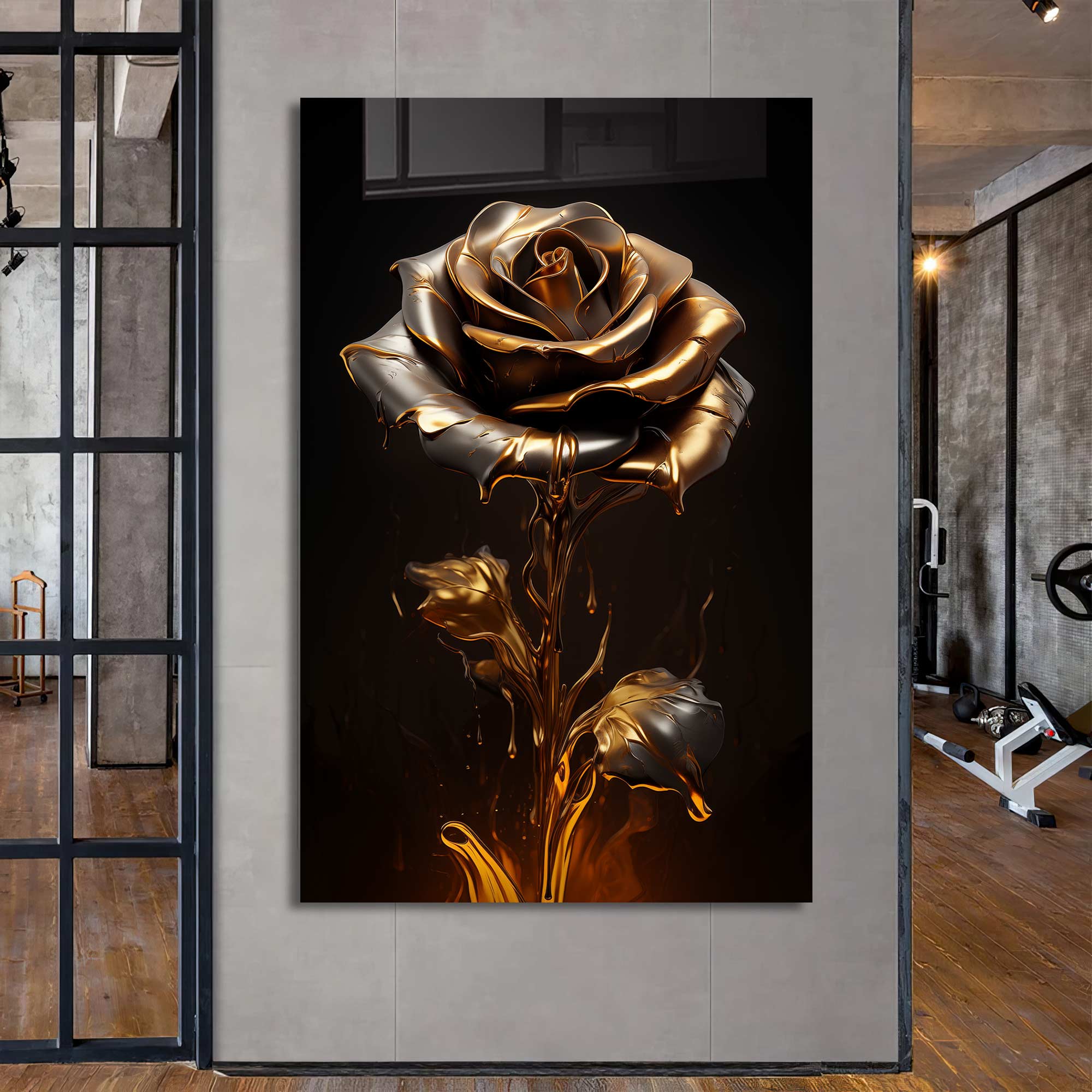 Golden Rose Tempered Glass Wall Art - Elegant Home Decor for Living Room, Bedroom & Office - Shatterproof & Stylish Design